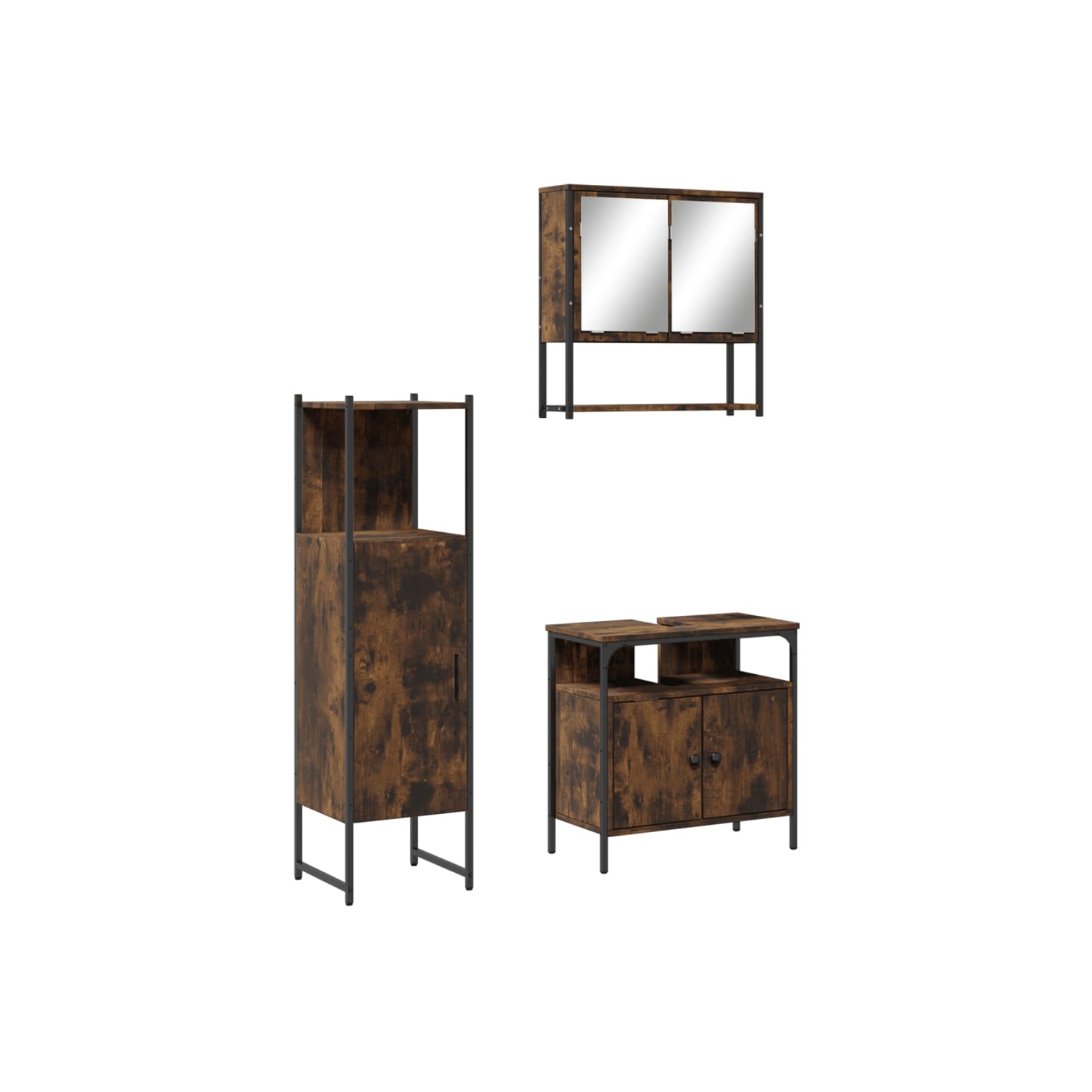 vidaXL 3 Piece Bathroom Furniture Set Smoked Oak Engineered Wood