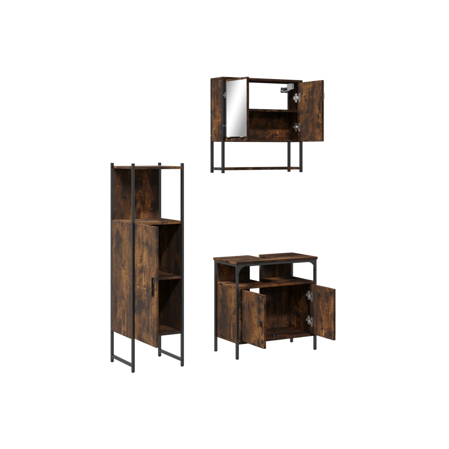 vidaXL 3 Piece Bathroom Furniture Set Smoked Oak Engineered Wood