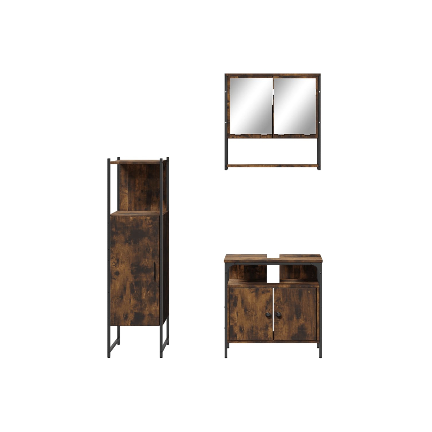 vidaXL 3 Piece Bathroom Furniture Set Smoked Oak Engineered Wood