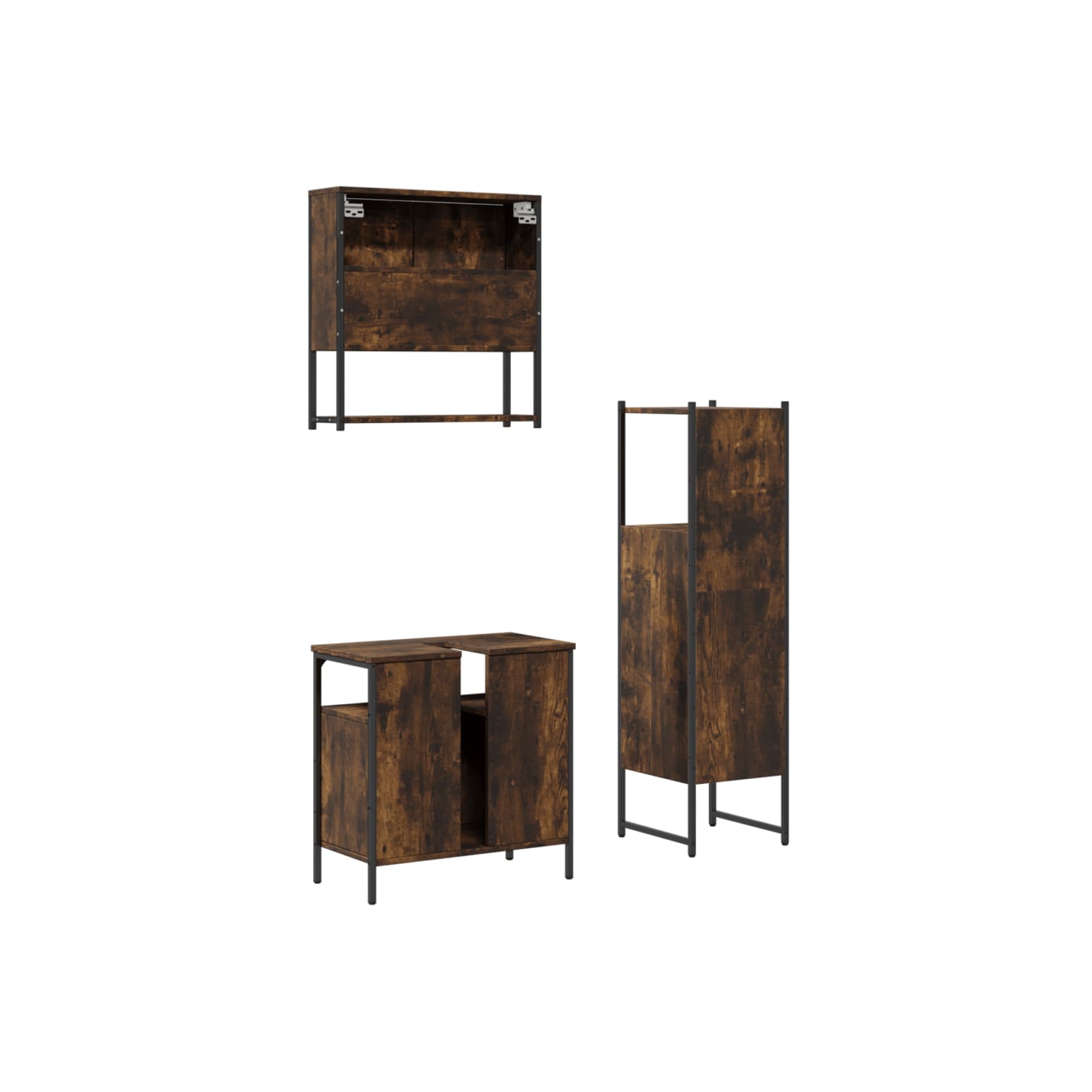 vidaXL 3 Piece Bathroom Furniture Set Smoked Oak Engineered Wood