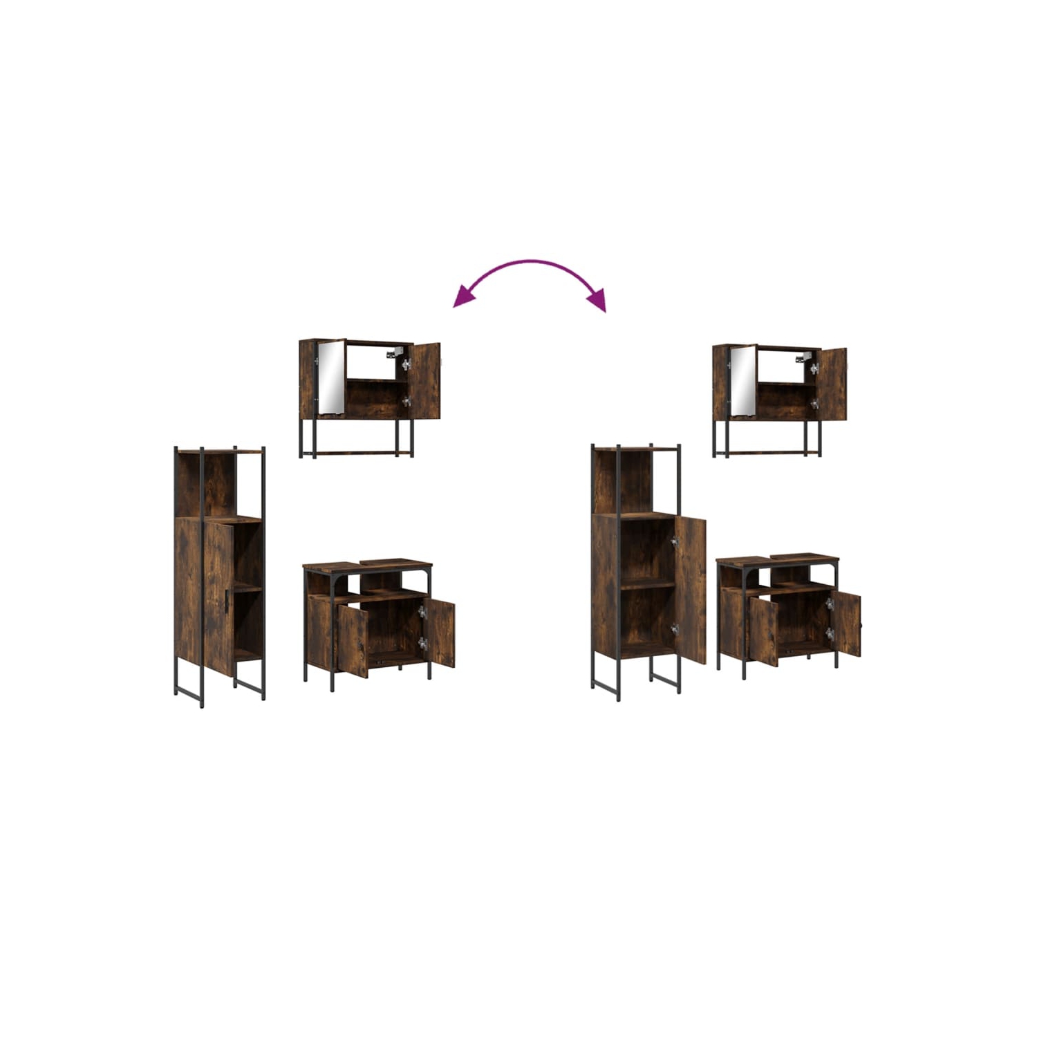 vidaXL 3 Piece Bathroom Furniture Set Smoked Oak Engineered Wood
