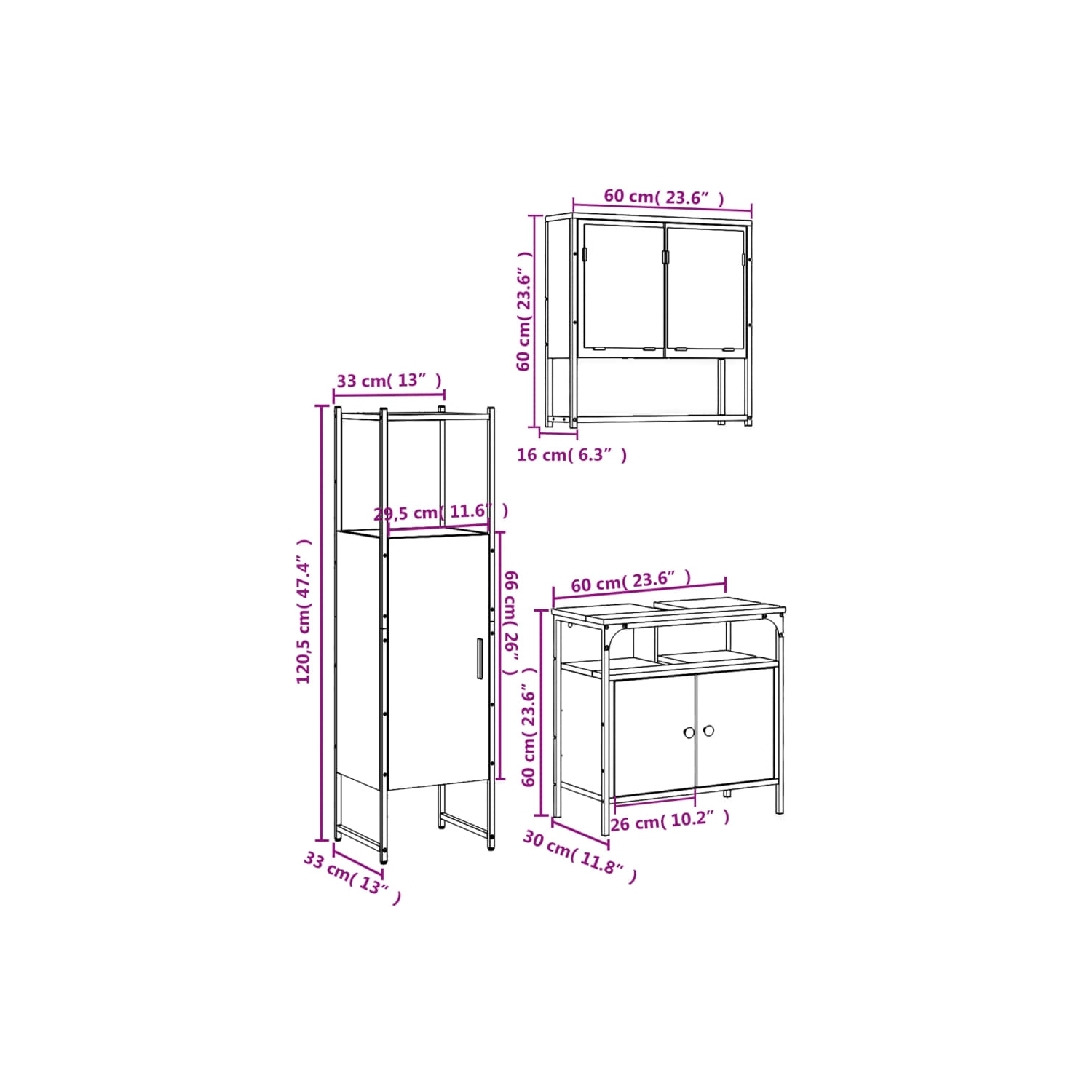 vidaXL 3 Piece Bathroom Furniture Set Smoked Oak Engineered Wood