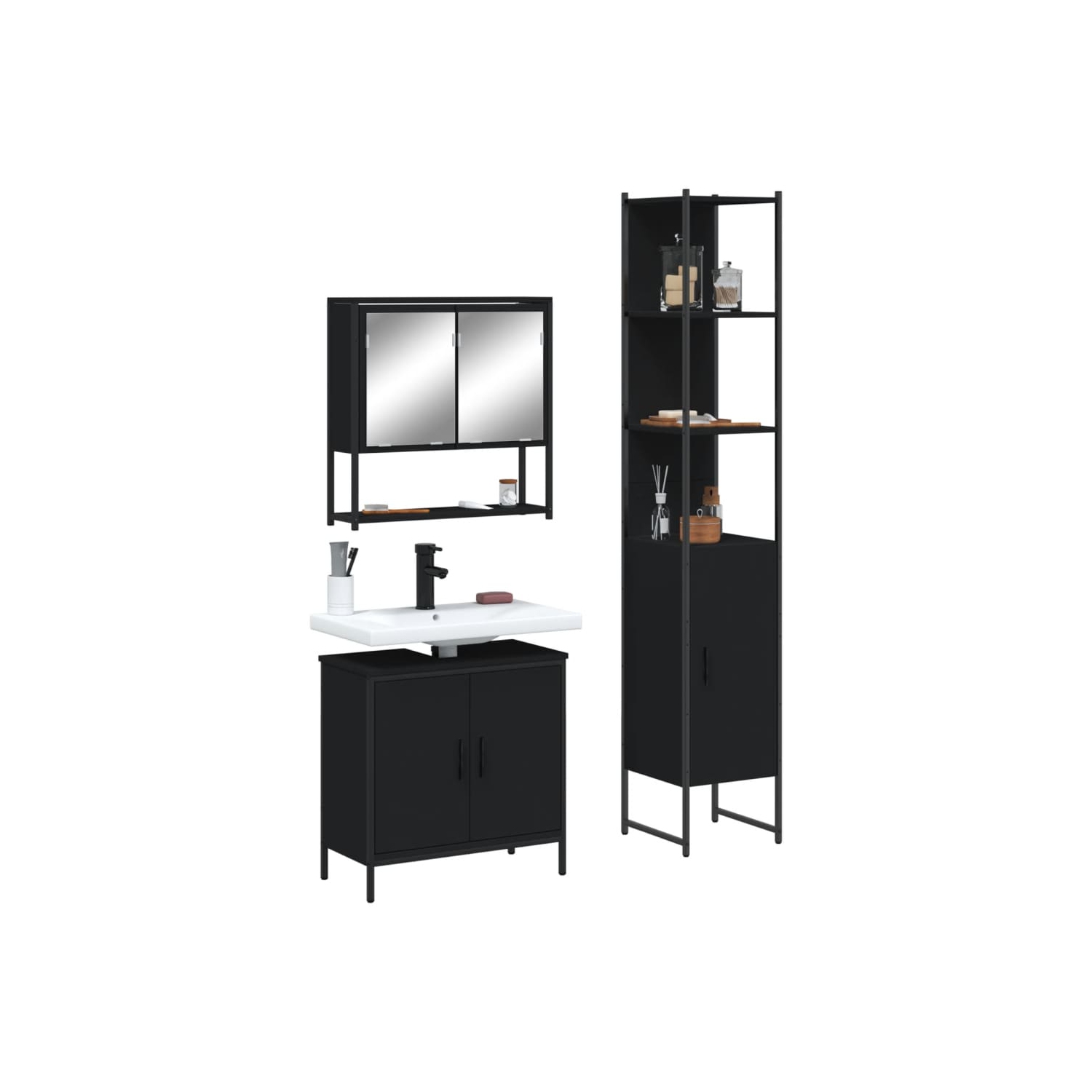 vidaXL 3 Piece Bathroom Furniture Set Black Engineered Wood