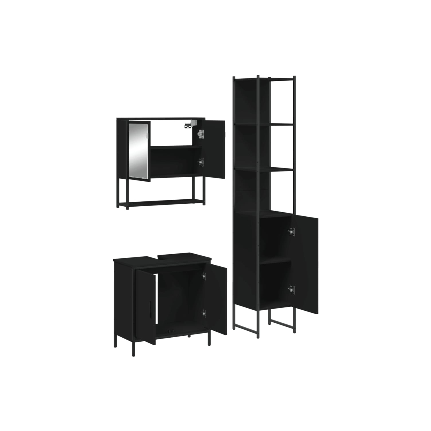 vidaXL 3 Piece Bathroom Furniture Set Black Engineered Wood