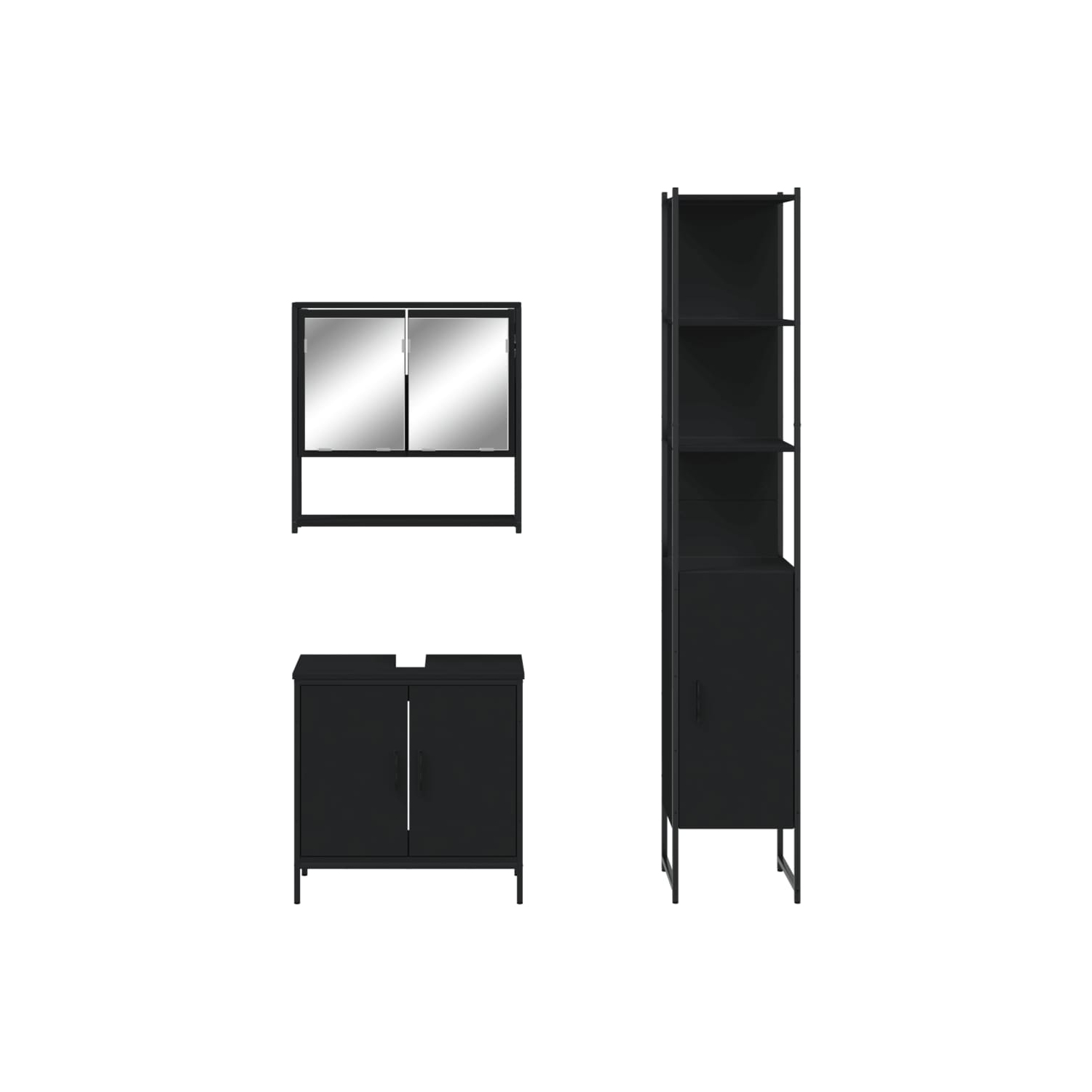 vidaXL 3 Piece Bathroom Furniture Set Black Engineered Wood