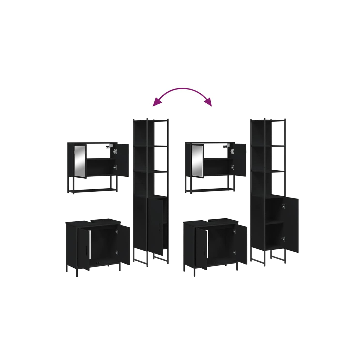 vidaXL 3 Piece Bathroom Furniture Set Black Engineered Wood