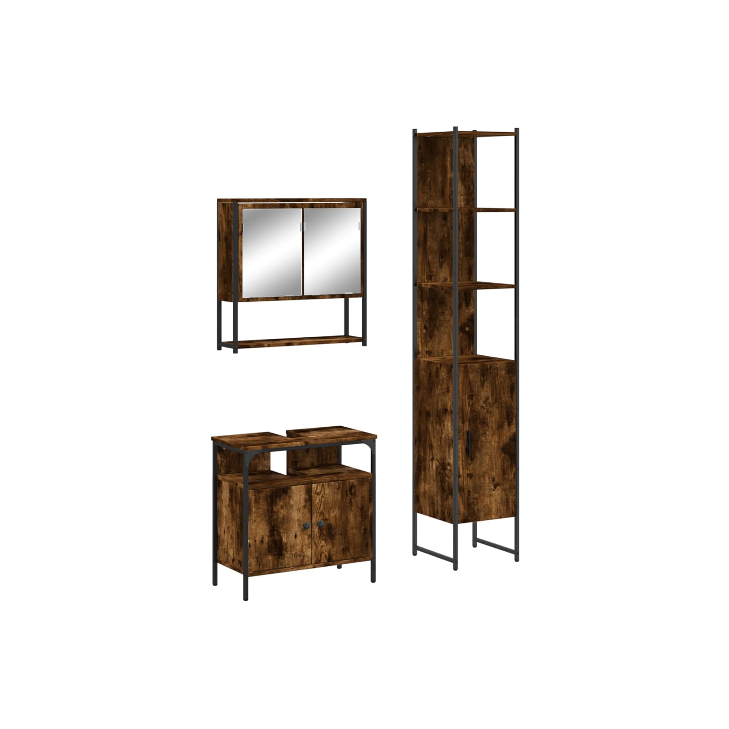 vidaXL 3 Piece Bathroom Furniture Set Smoked Oak Engineered Wood
