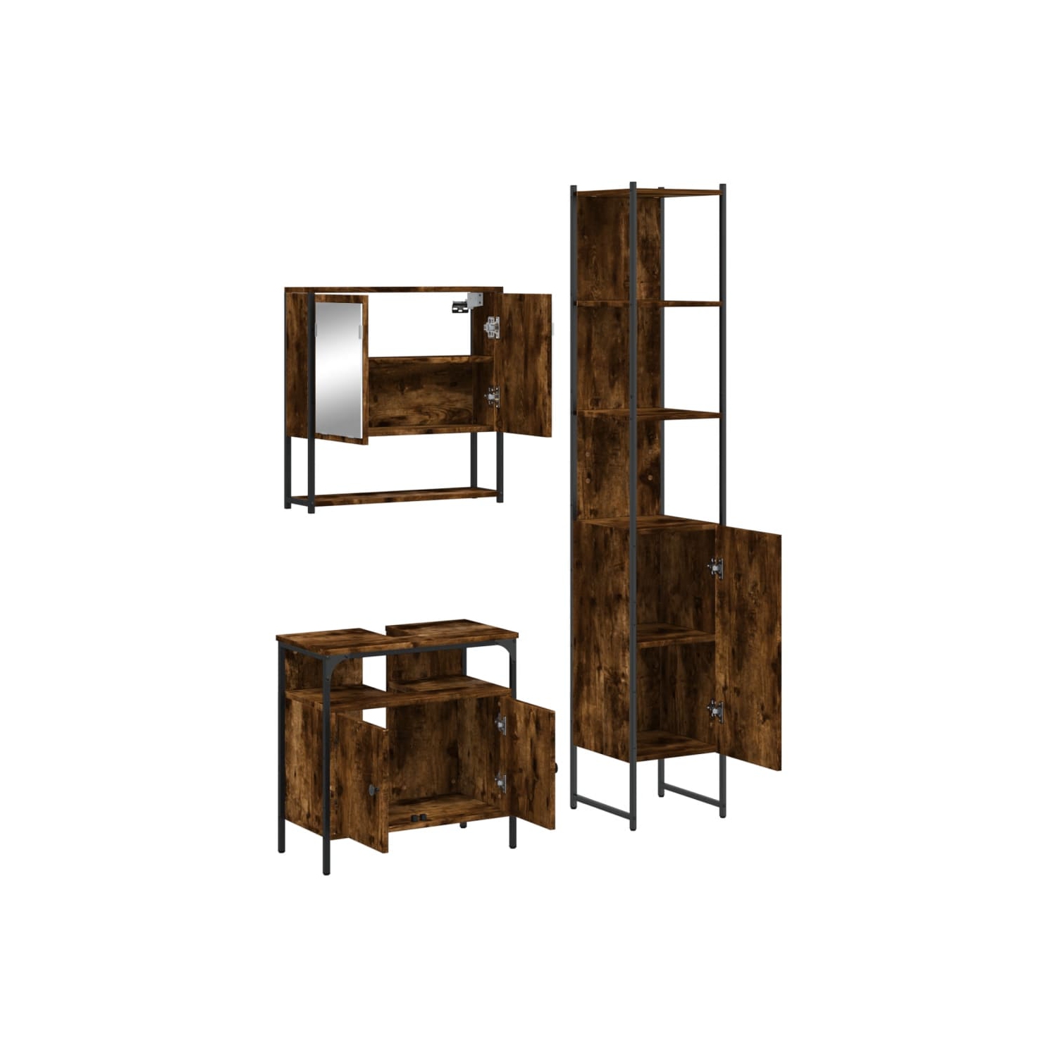 vidaXL 3 Piece Bathroom Furniture Set Smoked Oak Engineered Wood