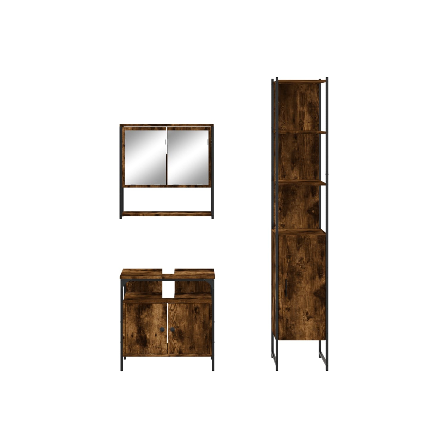 vidaXL 3 Piece Bathroom Furniture Set Smoked Oak Engineered Wood