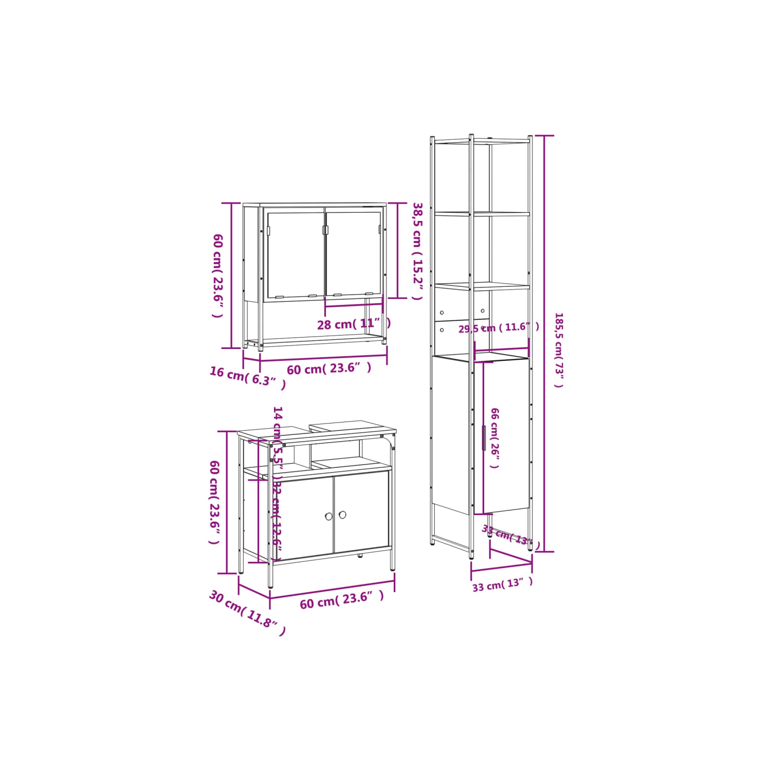 vidaXL 3 Piece Bathroom Furniture Set Smoked Oak Engineered Wood
