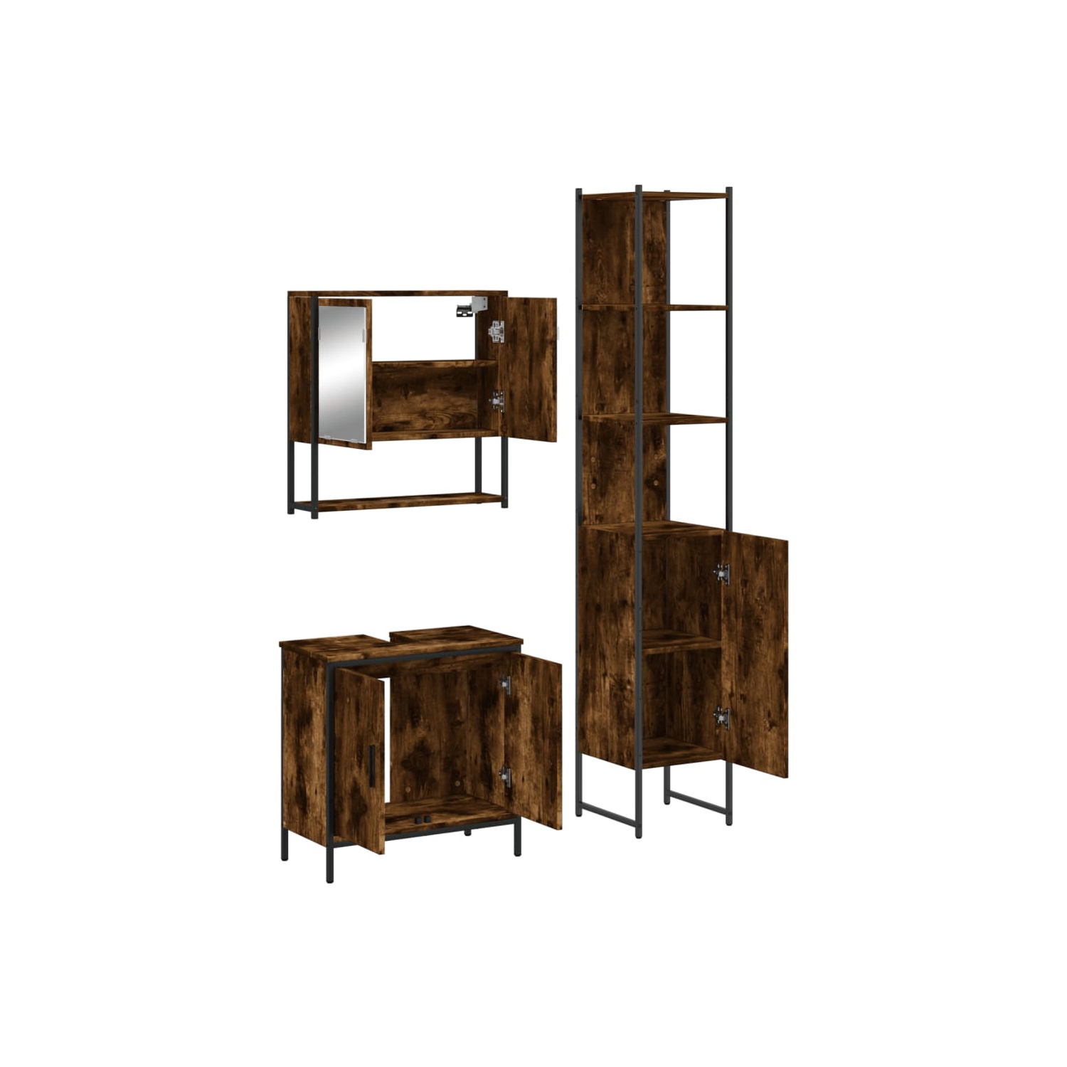 vidaXL 3 Piece Bathroom Furniture Set Smoked Oak Engineered Wood