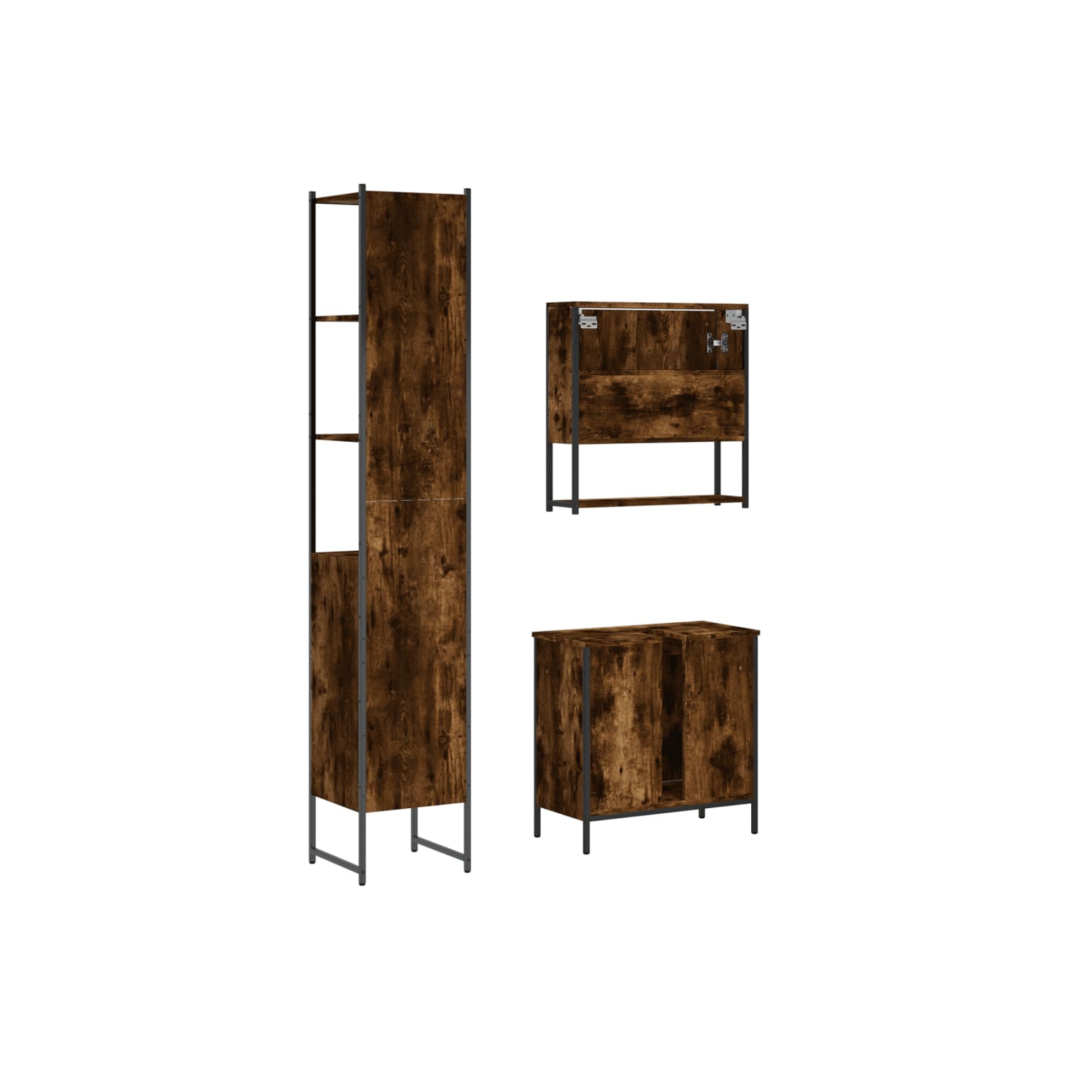 vidaXL 3 Piece Bathroom Furniture Set Smoked Oak Engineered Wood