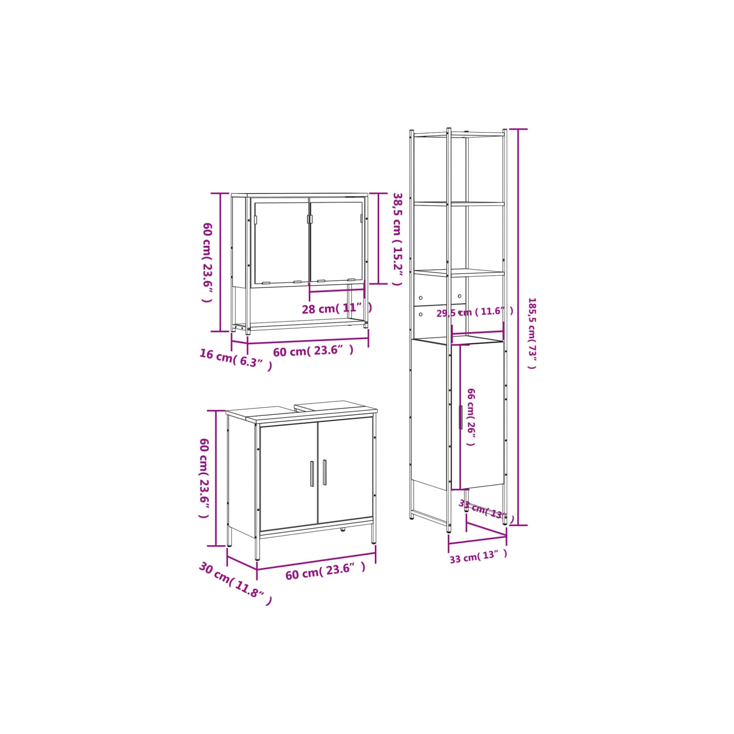 vidaXL 3 Piece Bathroom Furniture Set Smoked Oak Engineered Wood
