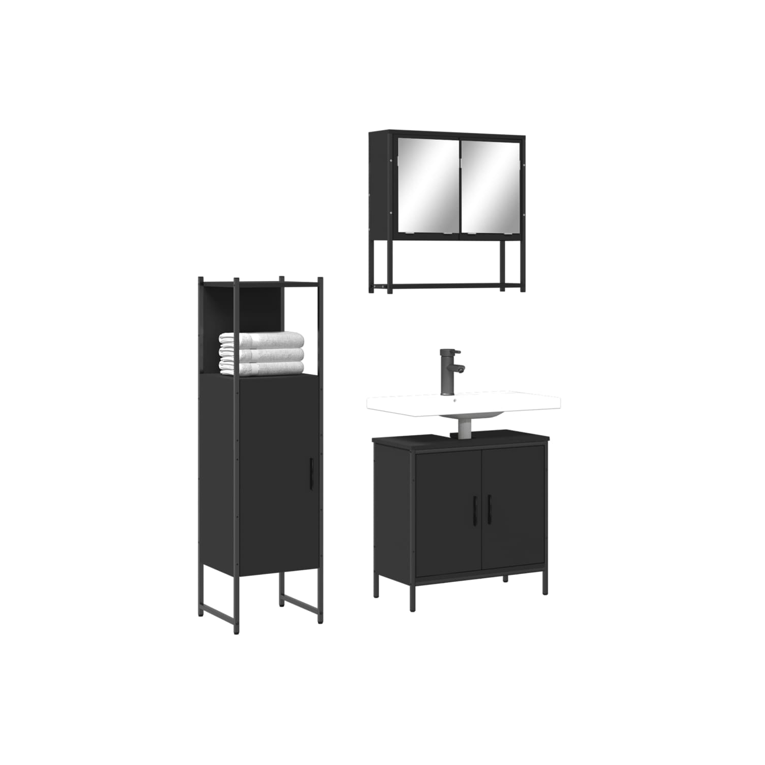 vidaXL 3 Piece Bathroom Furniture Set Black Engineered Wood