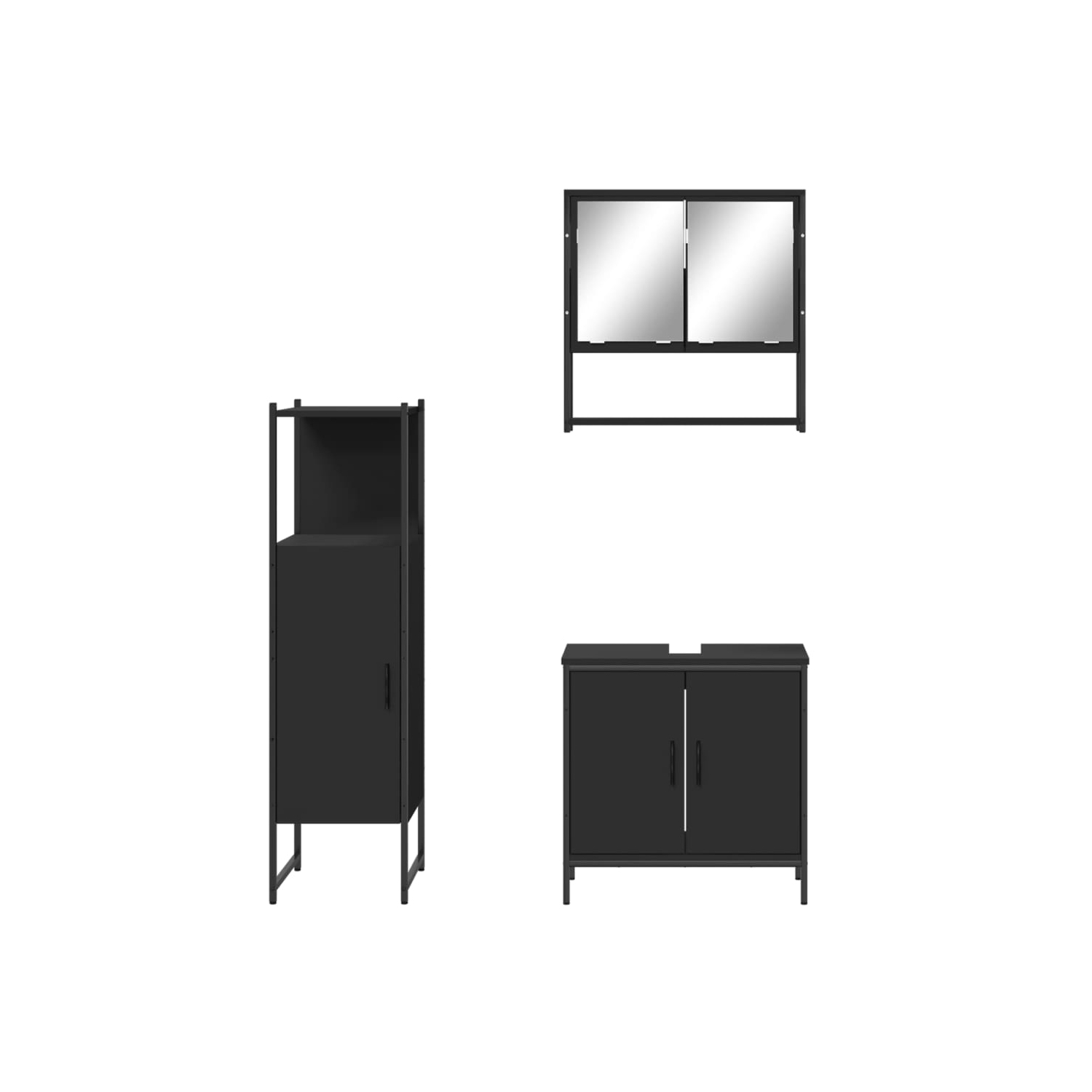 vidaXL 3 Piece Bathroom Furniture Set Black Engineered Wood
