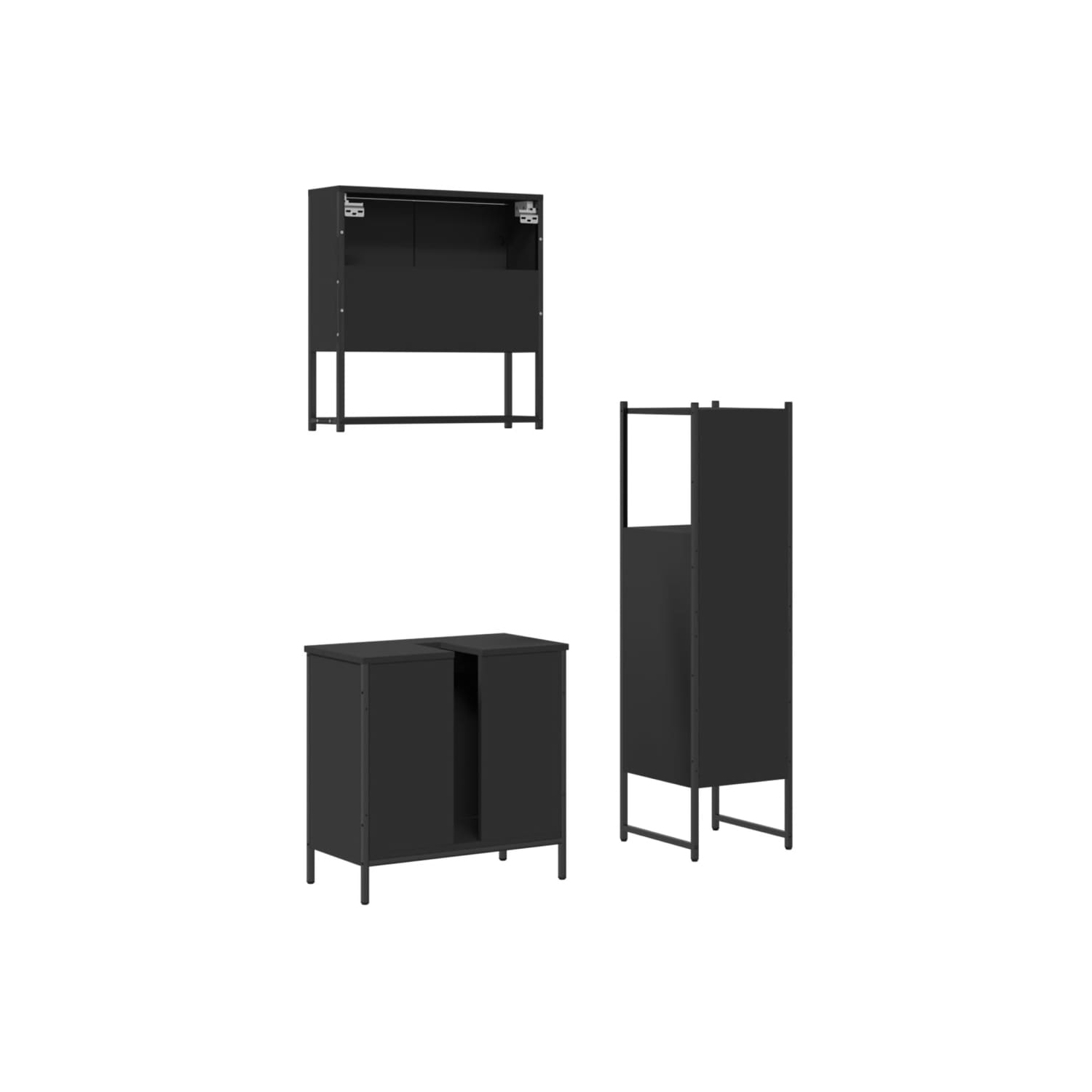 vidaXL 3 Piece Bathroom Furniture Set Black Engineered Wood