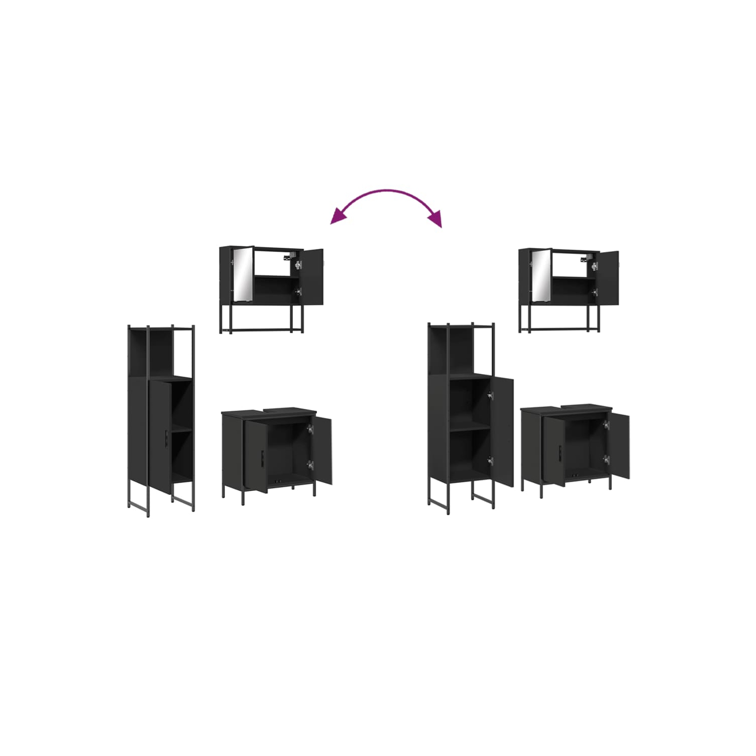 vidaXL 3 Piece Bathroom Furniture Set Black Engineered Wood