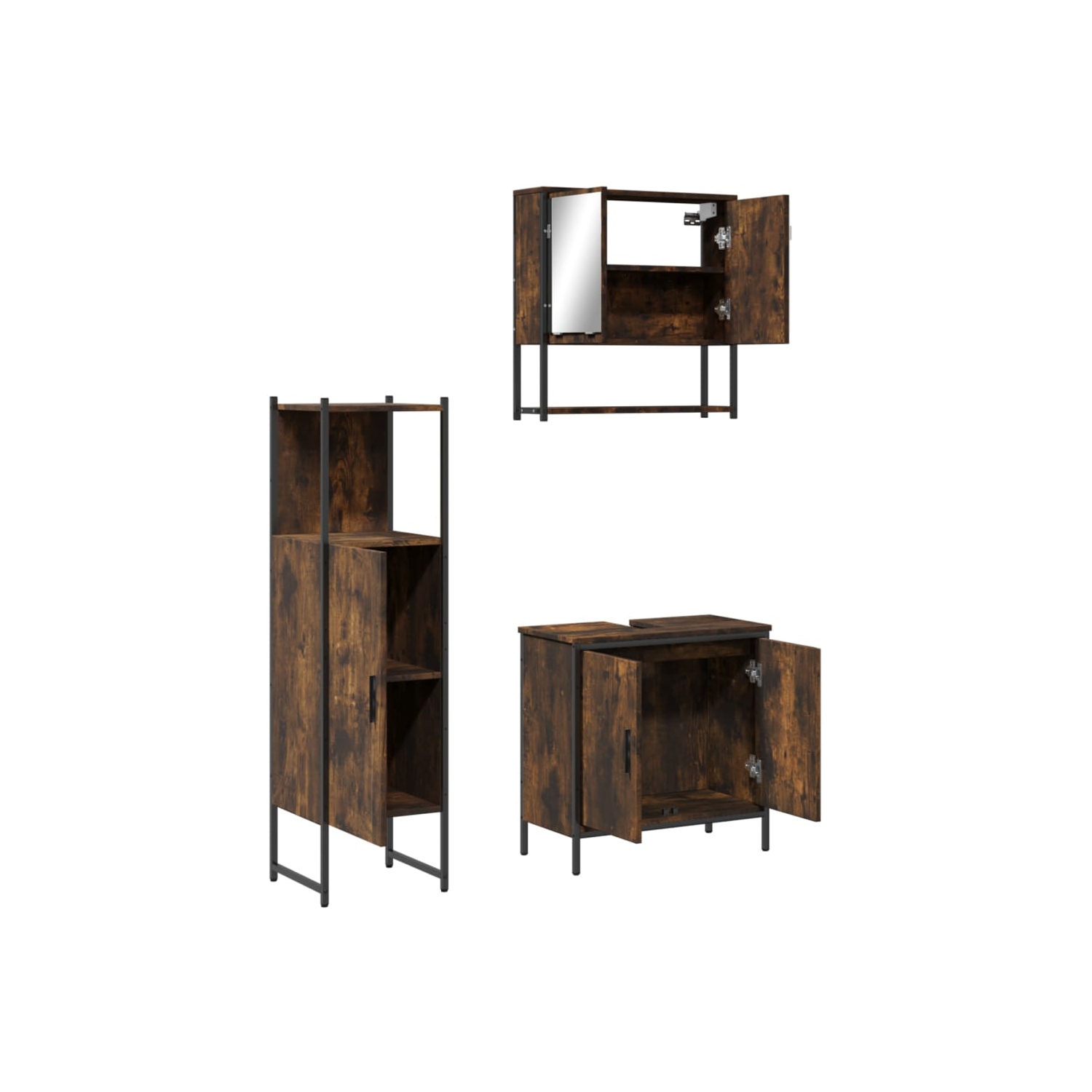 Ensemble de 3 meubles de salle de bain en bois d'ingénierie de chêne fumé vidaXL