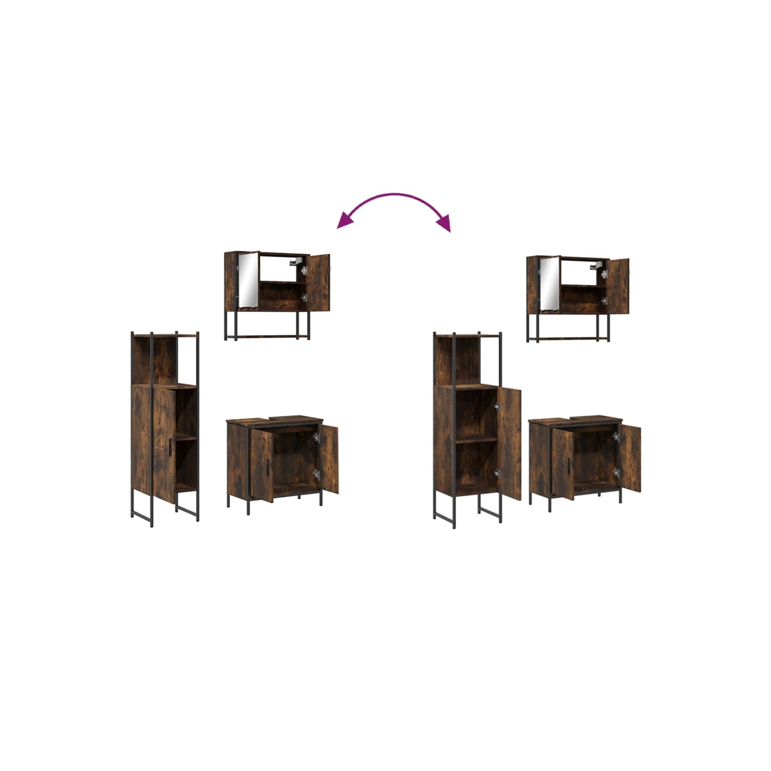 Ensemble de 3 meubles de salle de bain en bois d'ingénierie de chêne fumé vidaXL