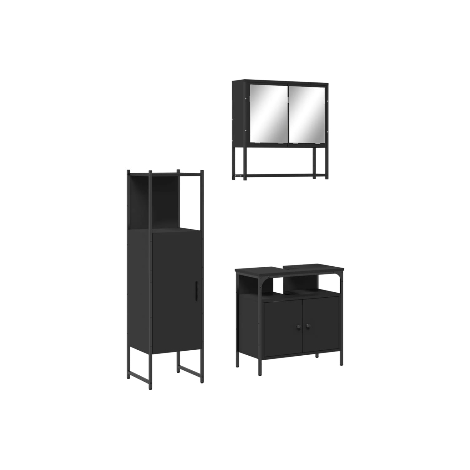 vidaXL 3 Piece Bathroom Furniture Set Black Engineered Wood