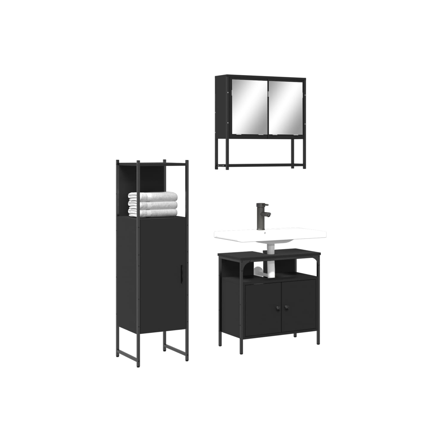 vidaXL 3 Piece Bathroom Furniture Set Black Engineered Wood