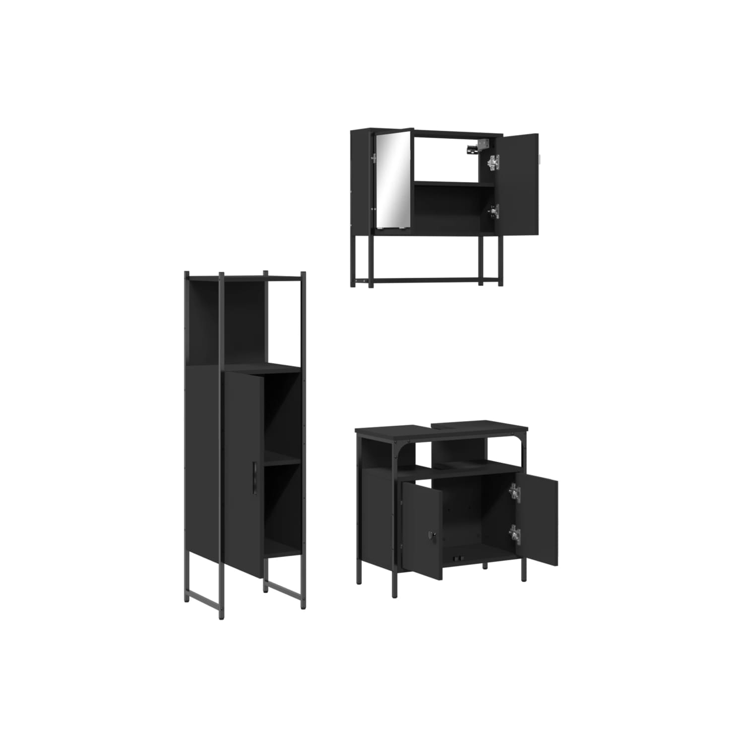vidaXL 3 Piece Bathroom Furniture Set Black Engineered Wood