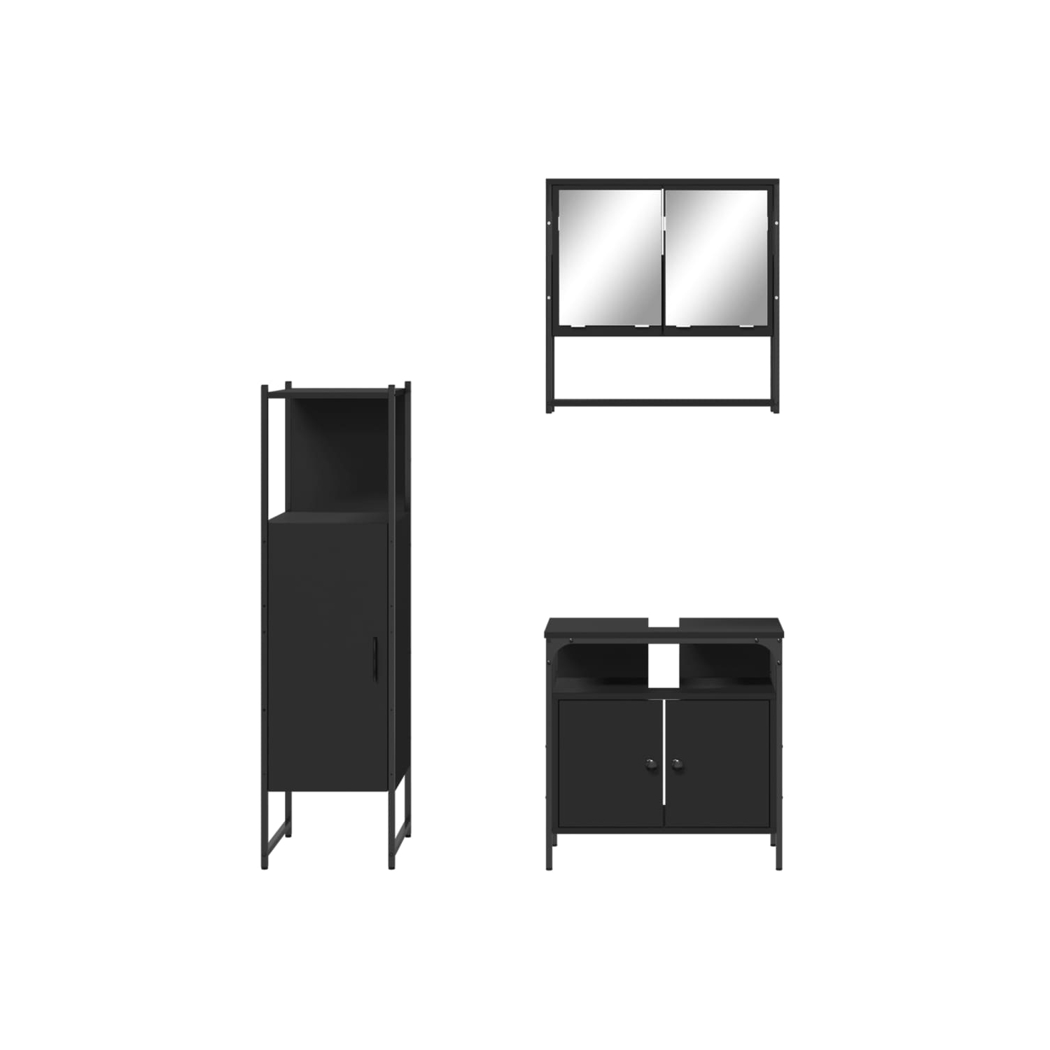 vidaXL 3 Piece Bathroom Furniture Set Black Engineered Wood