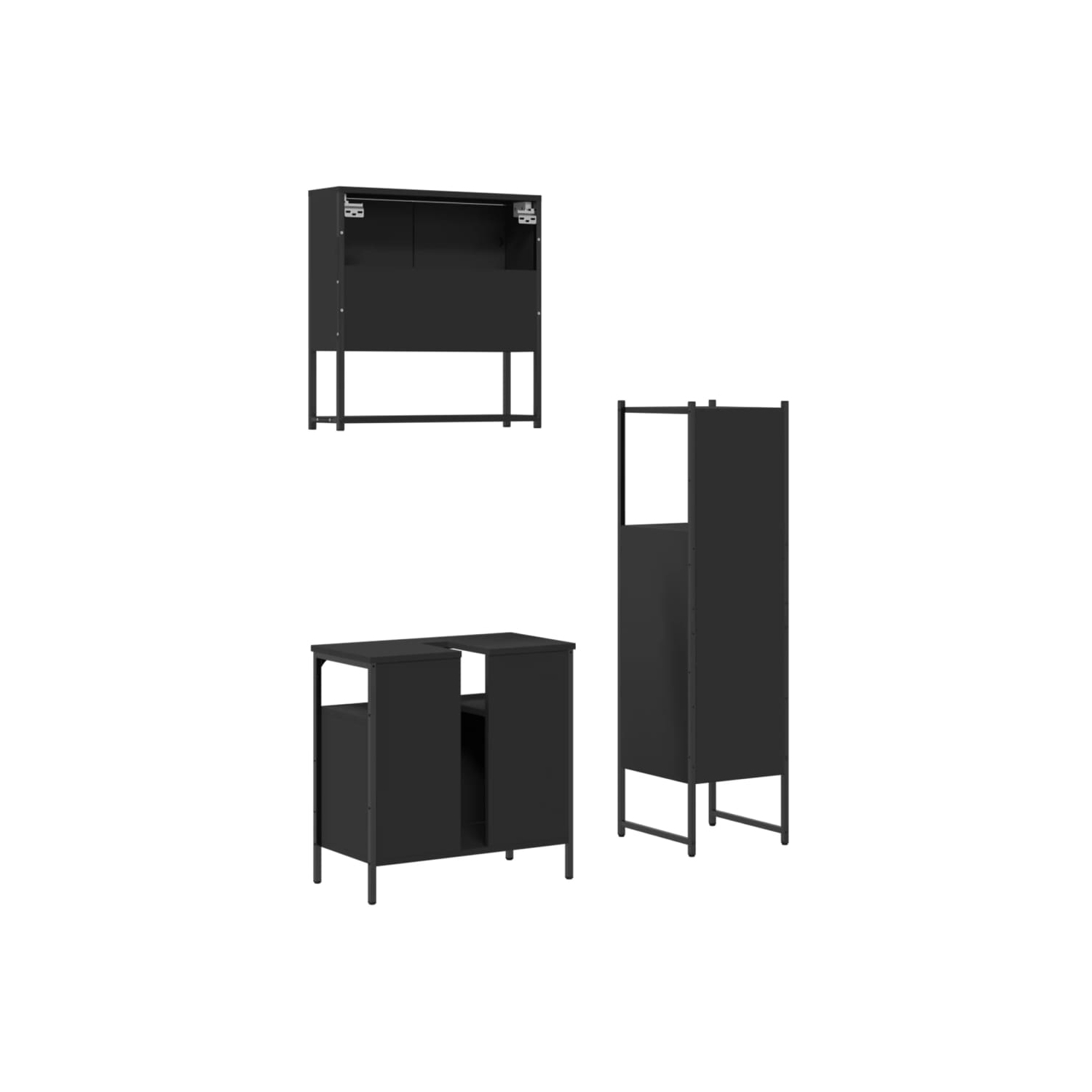 vidaXL 3 Piece Bathroom Furniture Set Black Engineered Wood