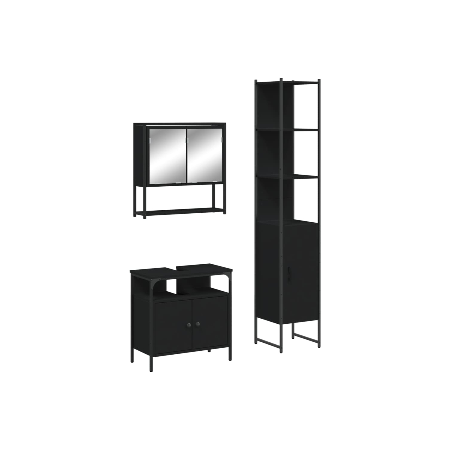 vidaXL 3 Piece Bathroom Furniture Set Black Engineered Wood