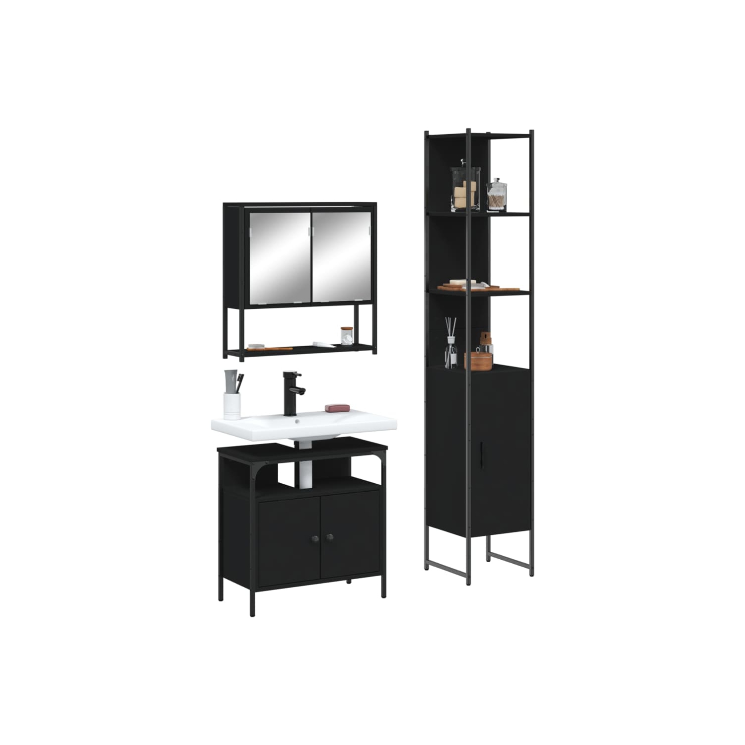 vidaXL 3 Piece Bathroom Furniture Set Black Engineered Wood