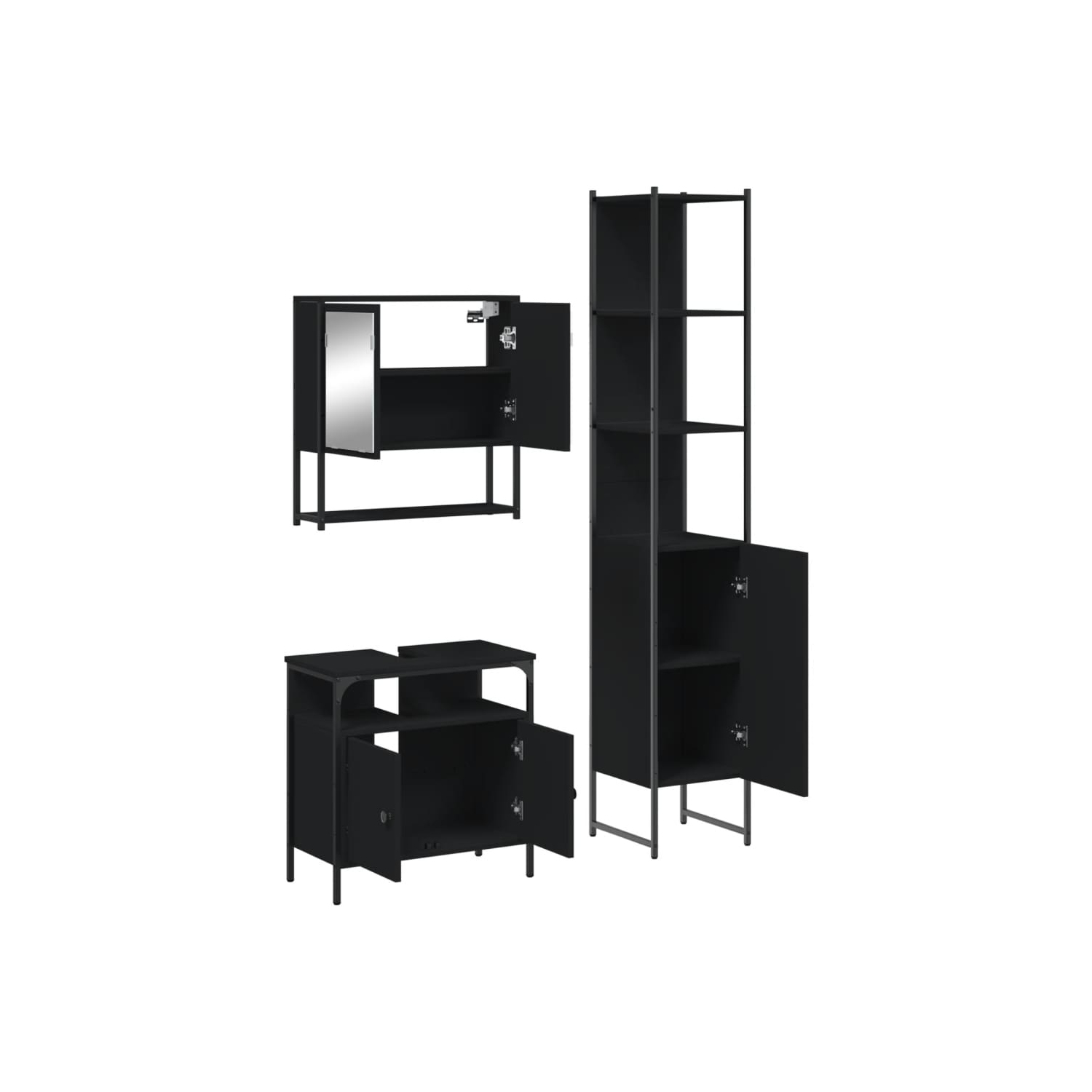 vidaXL 3 Piece Bathroom Furniture Set Black Engineered Wood
