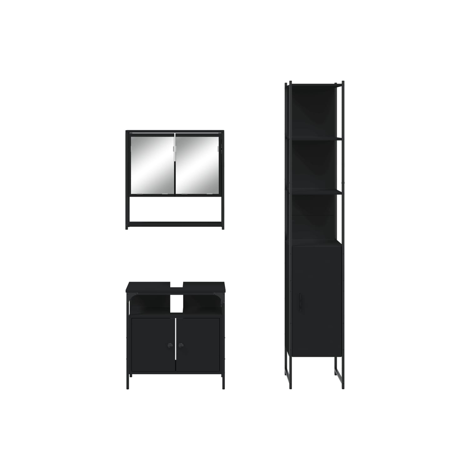 vidaXL 3 Piece Bathroom Furniture Set Black Engineered Wood