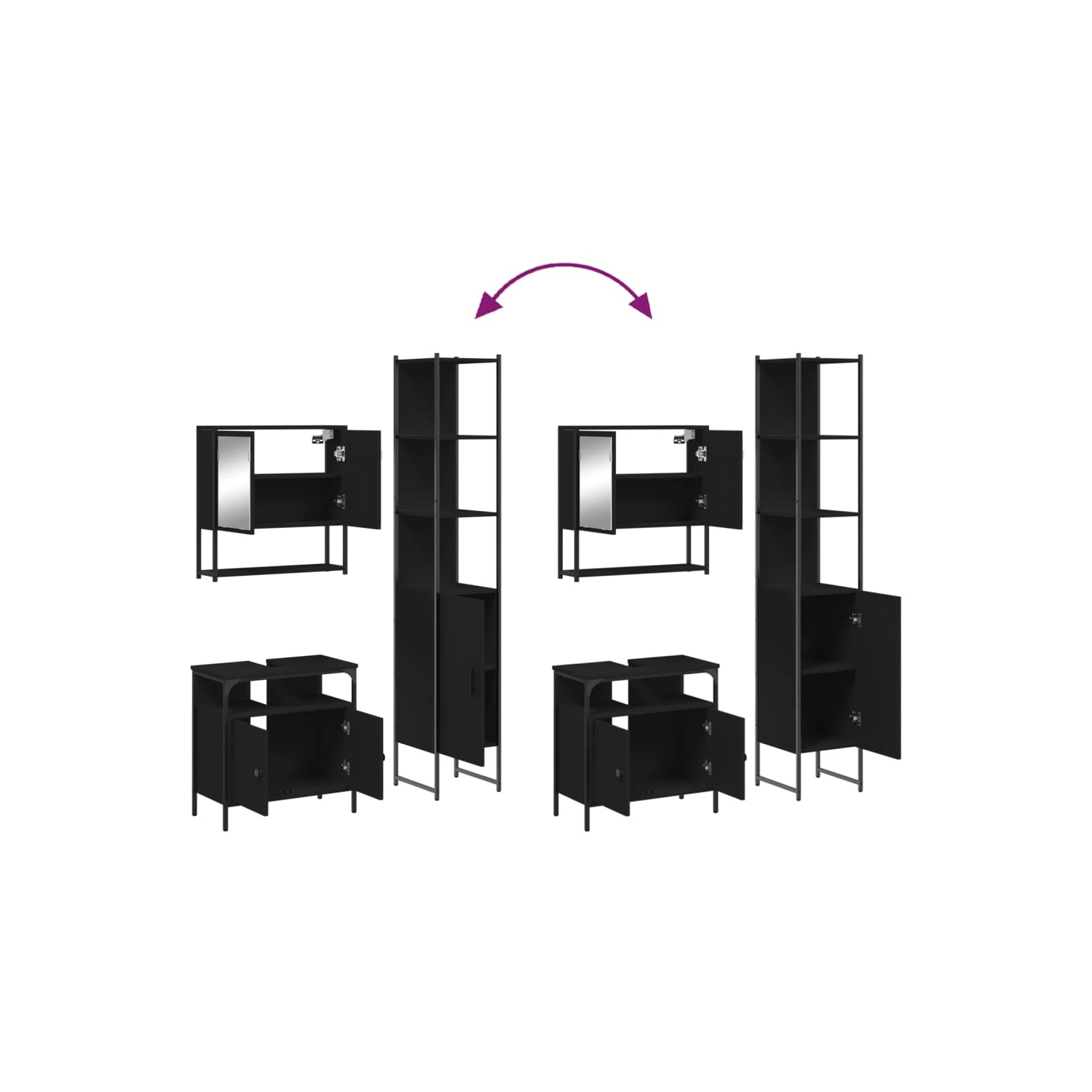 vidaXL 3 Piece Bathroom Furniture Set Black Engineered Wood