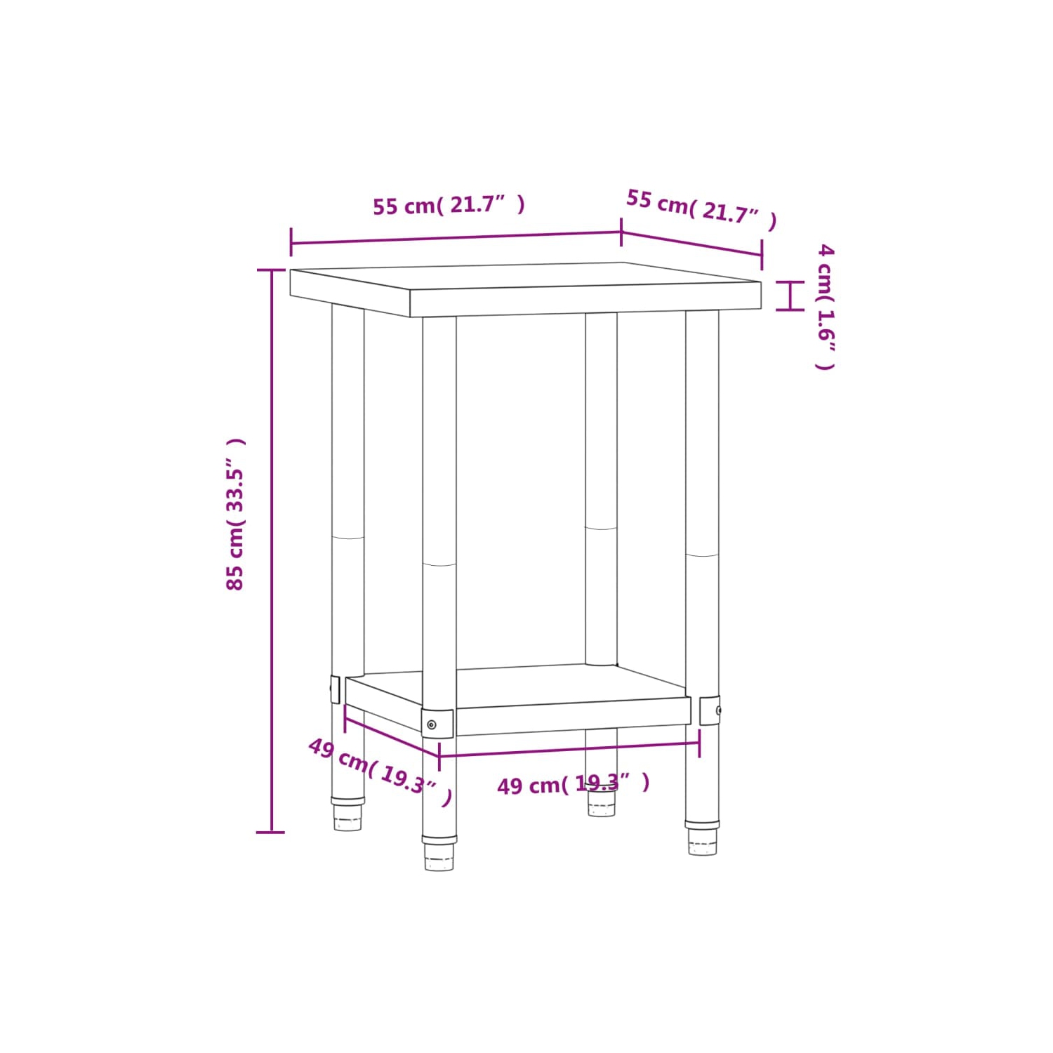 vidaXL Kitchen Work Table 55x55x85 cm Stainless Steel