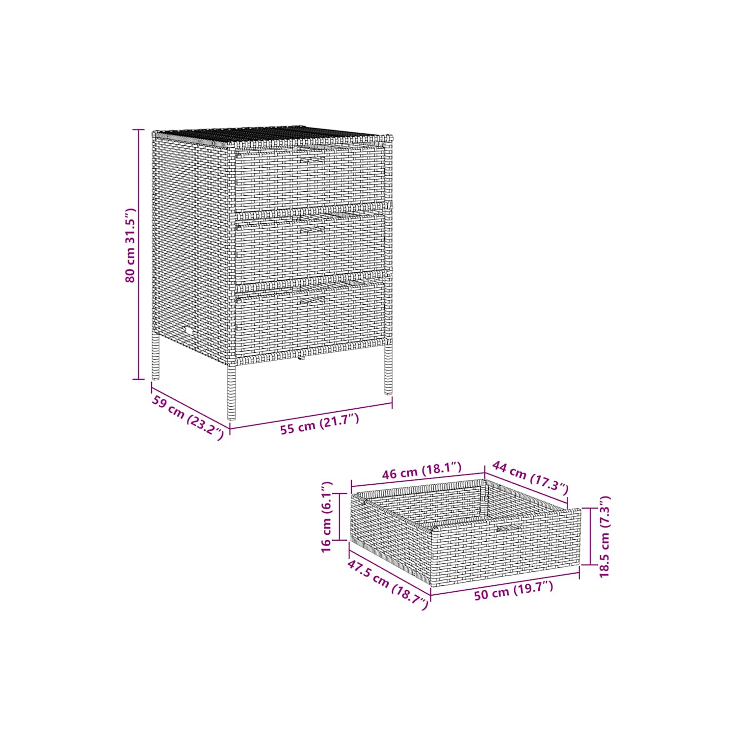 vidaXL Garden Storage Cabinet Black 55x59x80 cm Poly Rattan