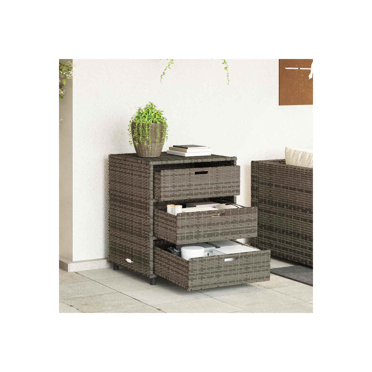 vidaXL Garden Storage Cabinet Grey 55x59x69 cm Poly Rattan