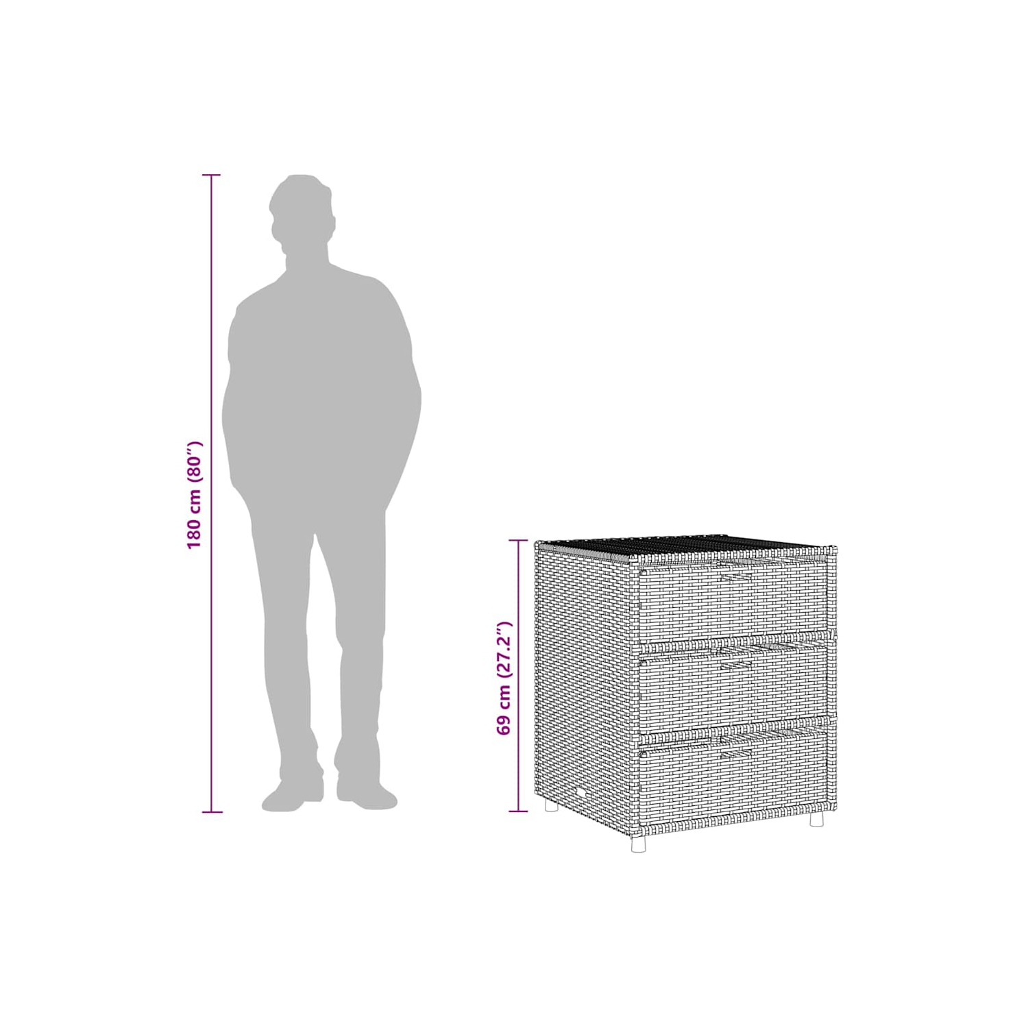 vidaXL Garden Storage Cabinet Grey 55x59x69 cm Poly Rattan