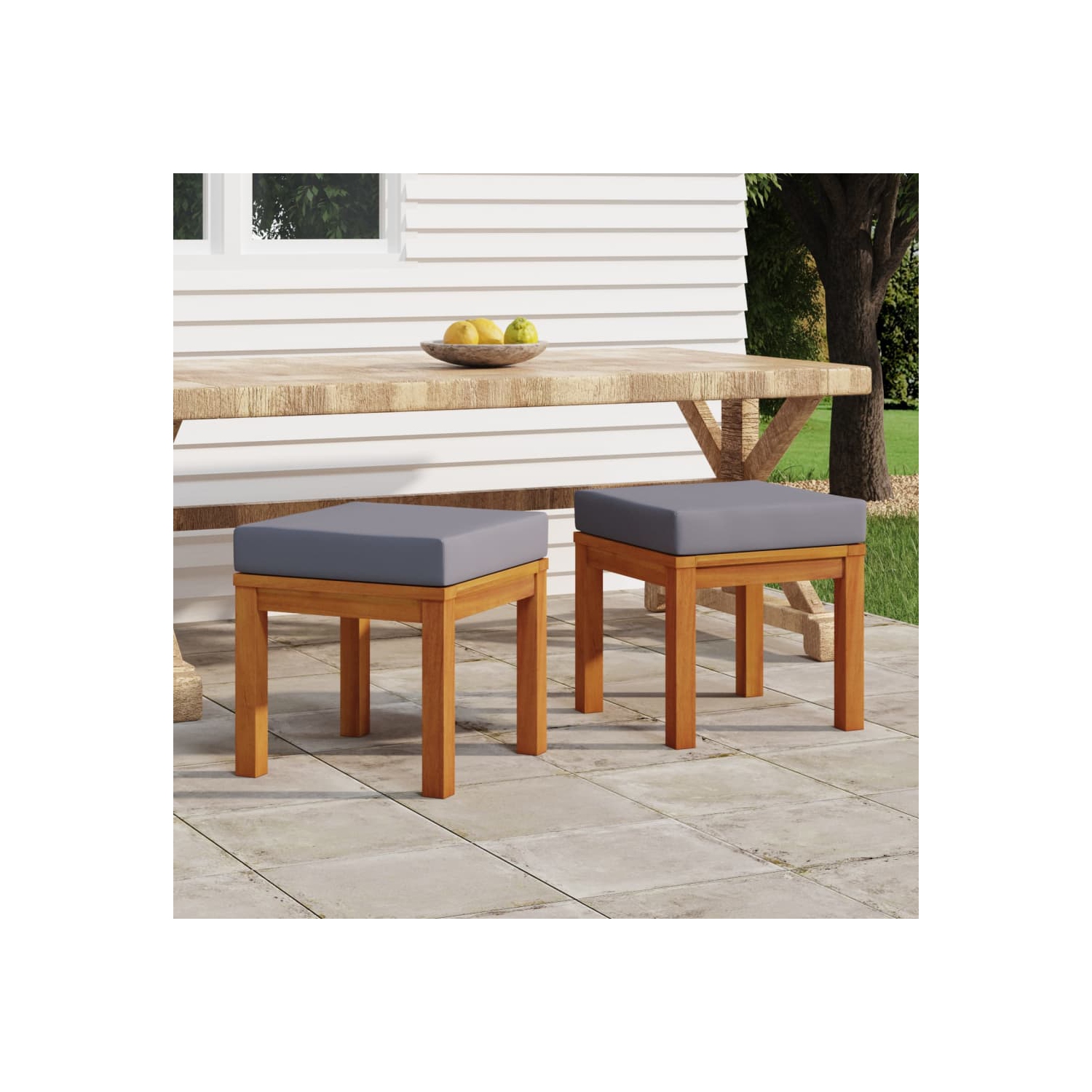 vidaXL Garden Stools with Cushions 2 pcs 40x40x42 cm Solid Wood Acacia