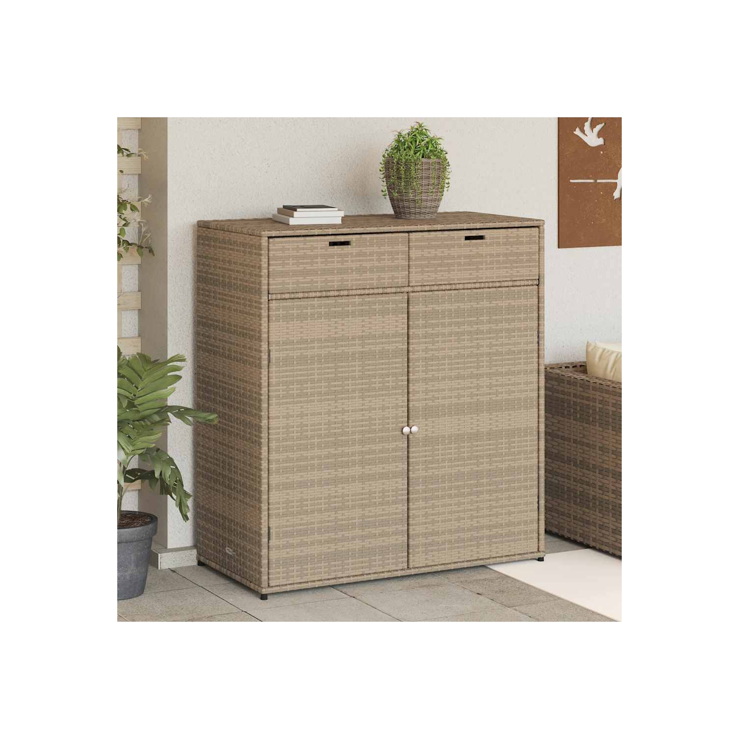 vidaXL Garden Storage Cabinet Beige 105x55x113 cm Poly Rattan