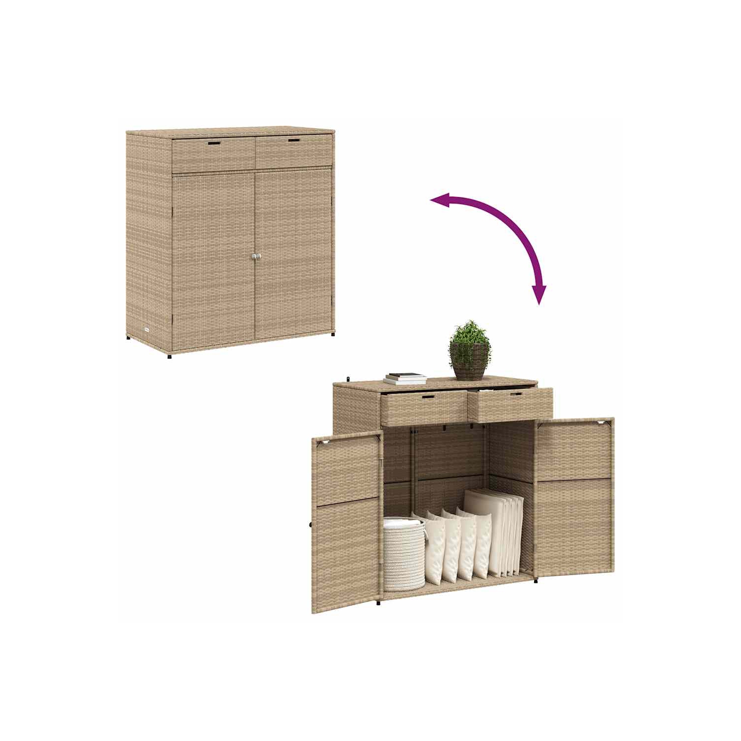 vidaXL Garden Storage Cabinet Beige 105x55x113 cm Poly Rattan