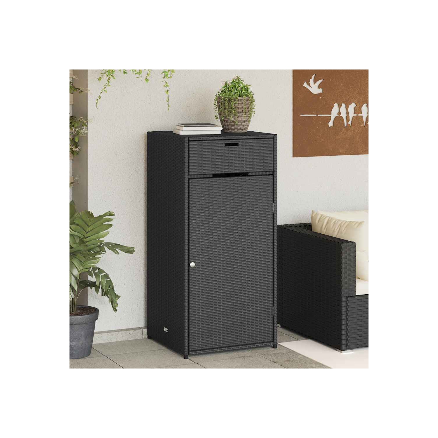 vidaXL Garden Storage Cabinet Black 55x55x111 cm Poly Rattan