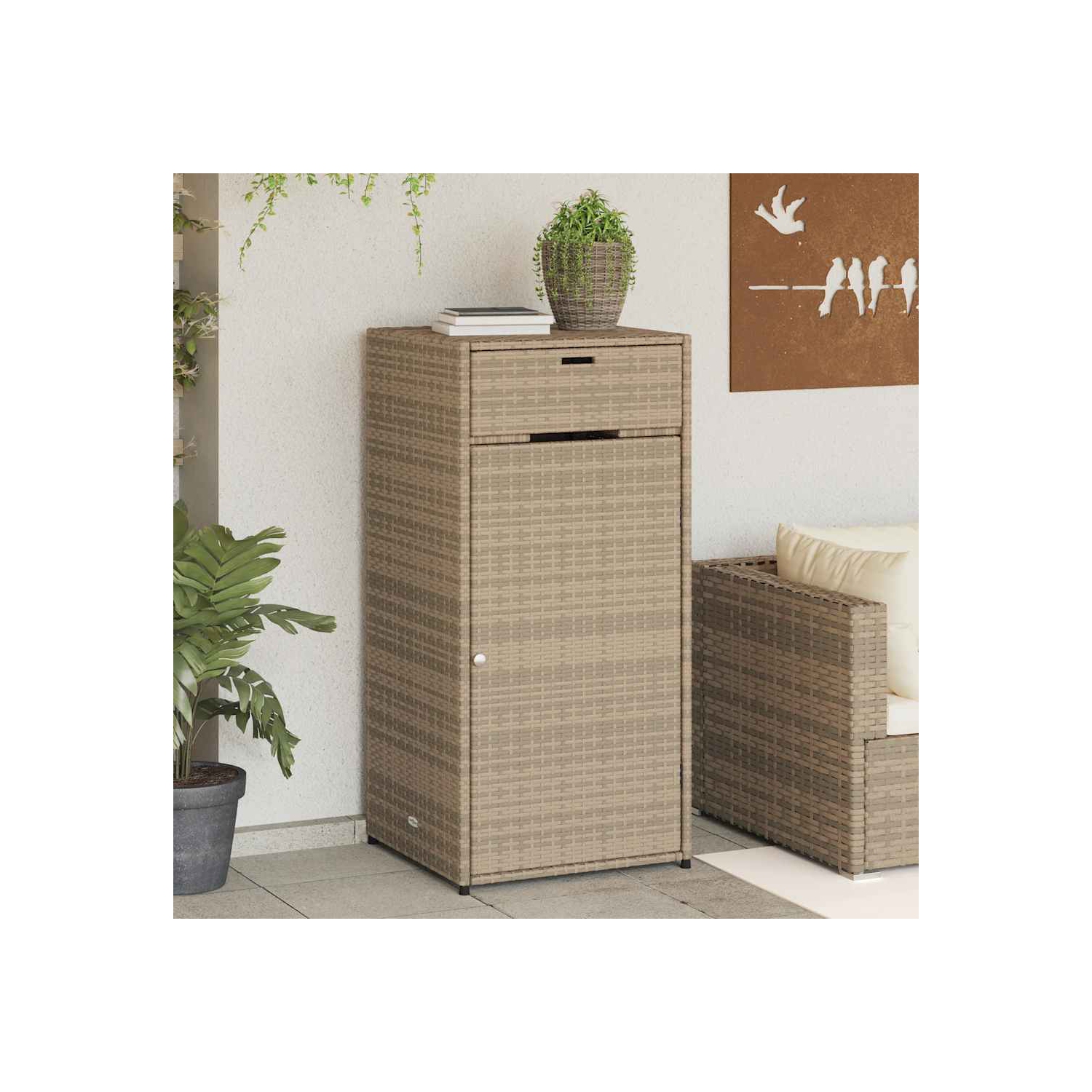 vidaXL Garden Storage Cabinet Beige 55x55x111 cm Poly Rattan