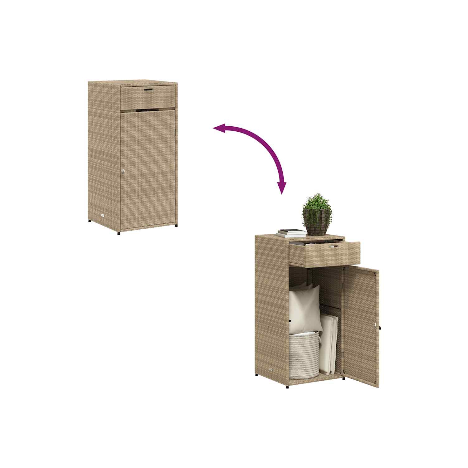 vidaXL Garden Storage Cabinet Beige 55x55x111 cm Poly Rattan