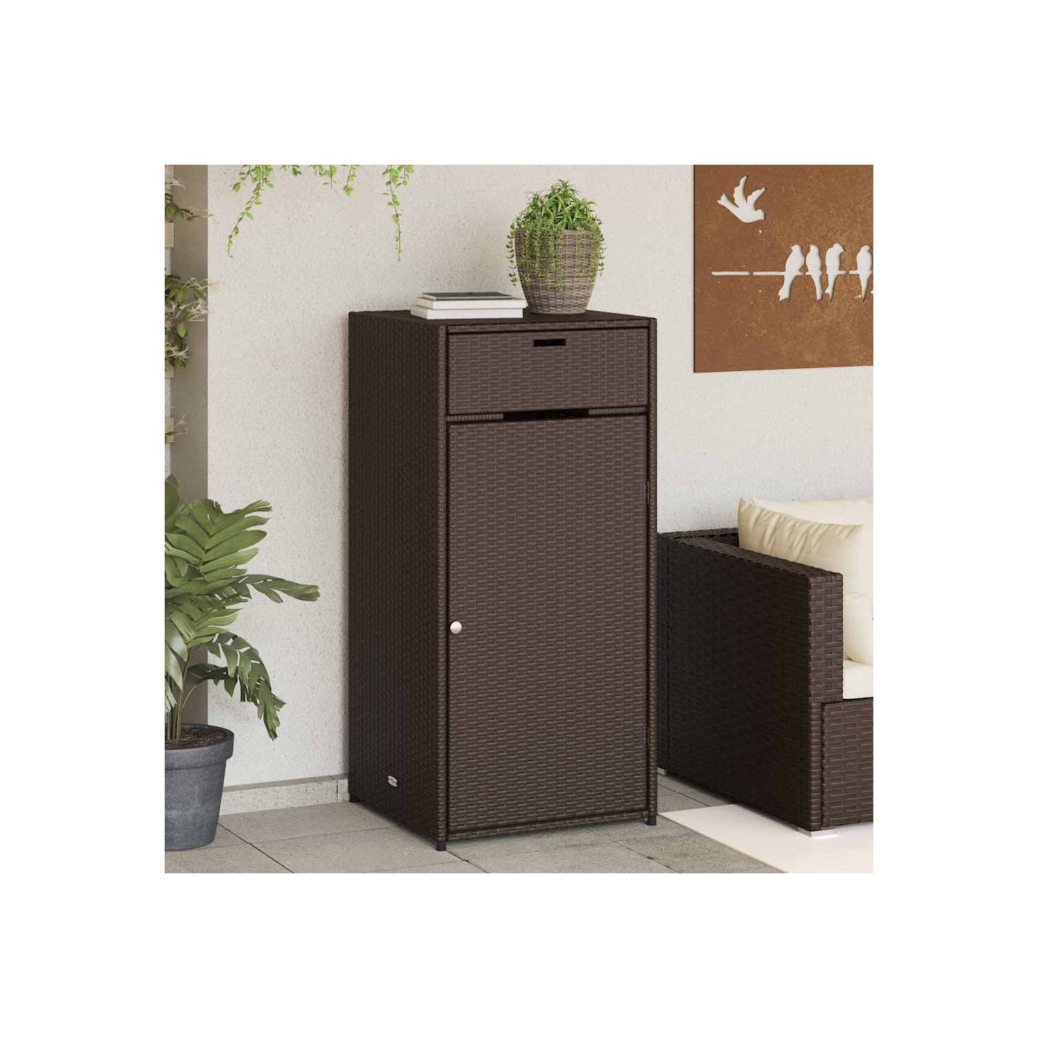 vidaXL Garden Storage Cabinet Brown 55x55x111 cm Poly Rattan