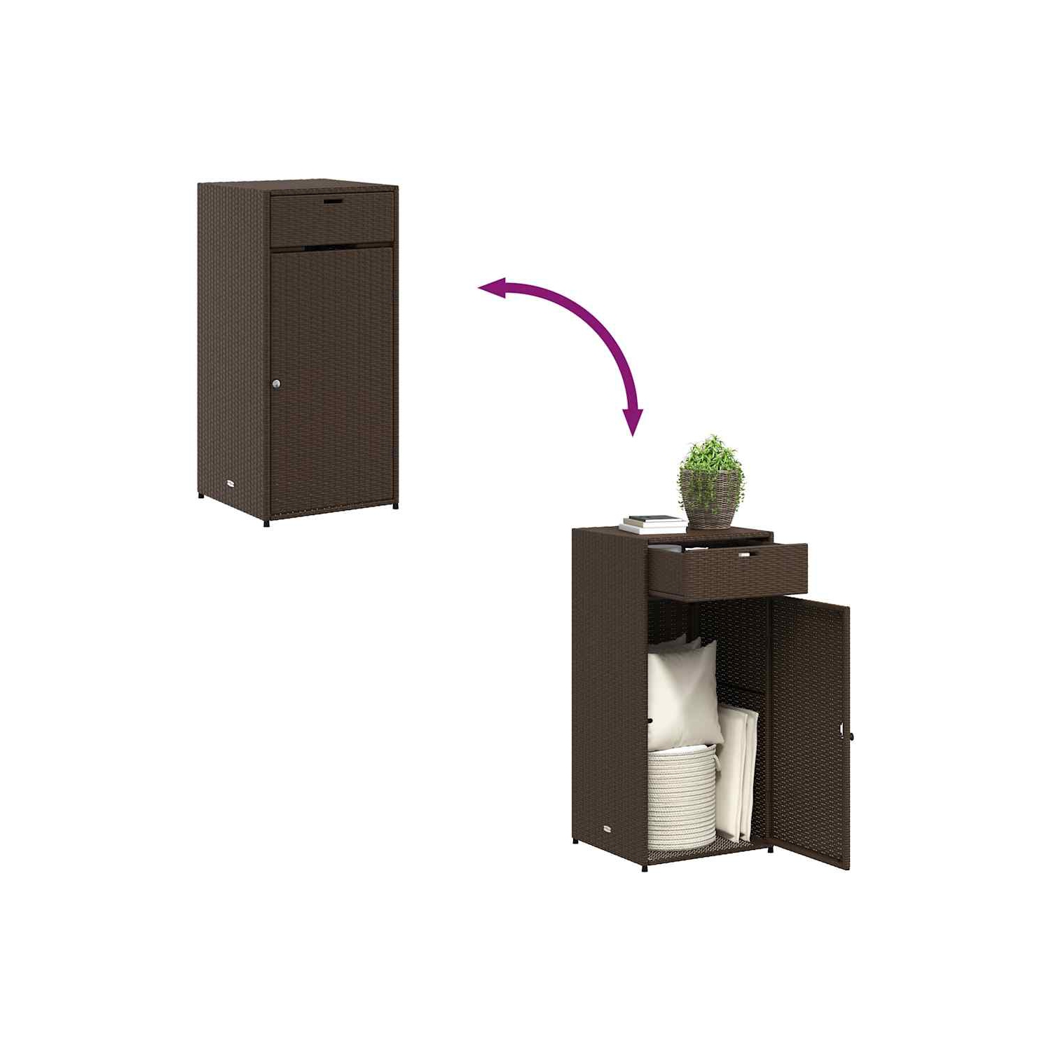 vidaXL Garden Storage Cabinet Brown 55x55x111 cm Poly Rattan