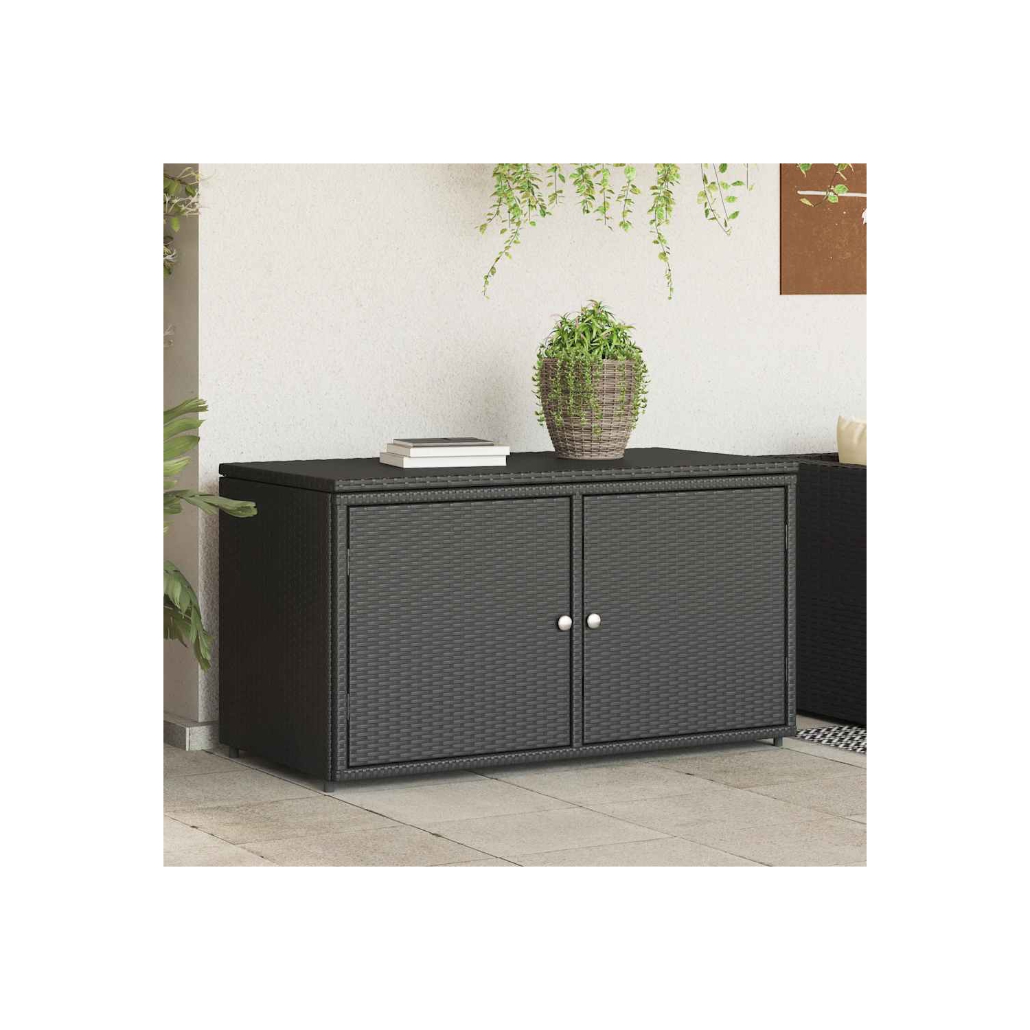 vidaXL Garden Storage Cabinet Black 110x55x60.5 cm Poly Rattan