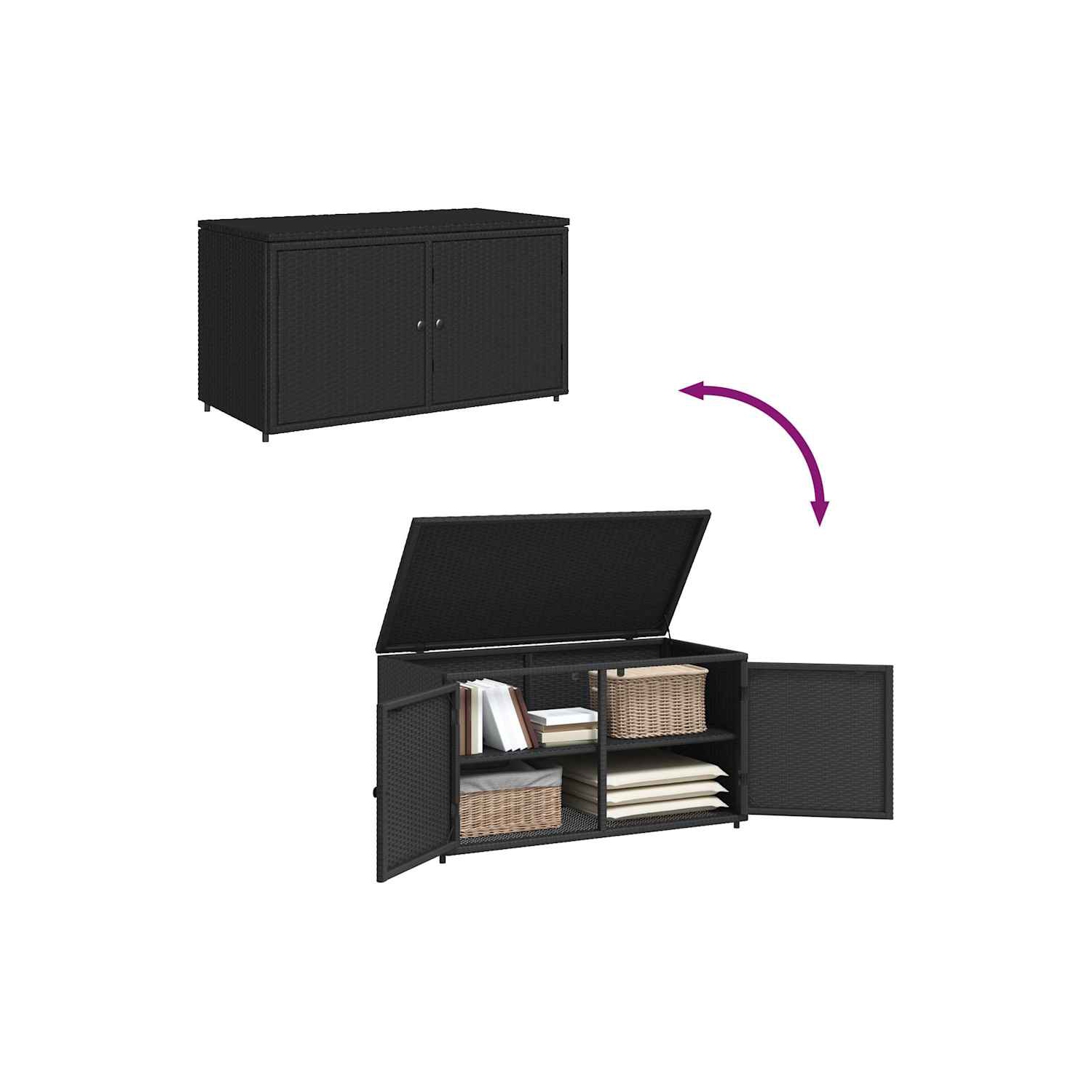 vidaXL Garden Storage Cabinet Black 110x55x60.5 cm Poly Rattan