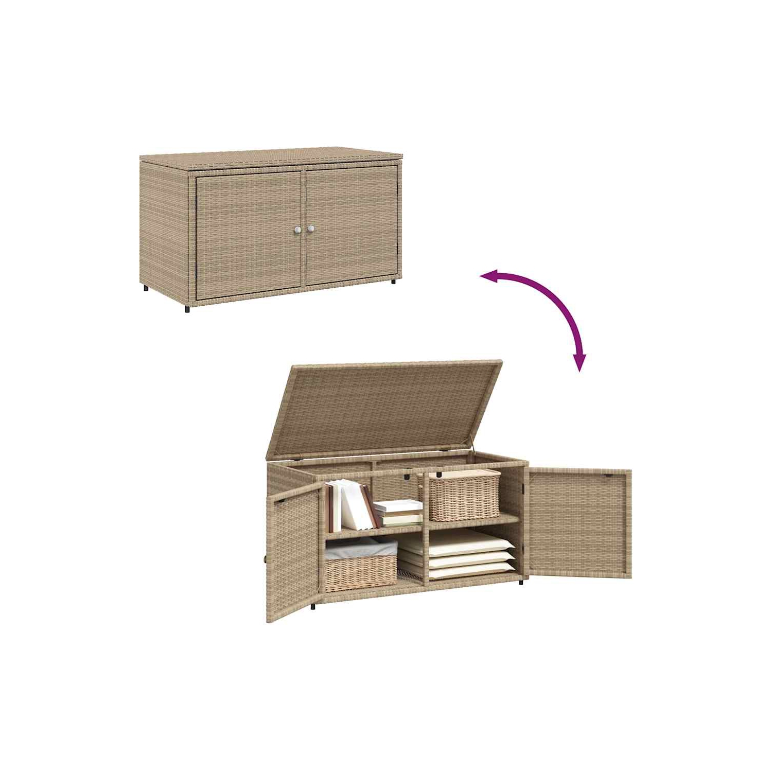 vidaXL Garden Storage Cabinet Beige 110x55x60.5 cm Poly Rattan