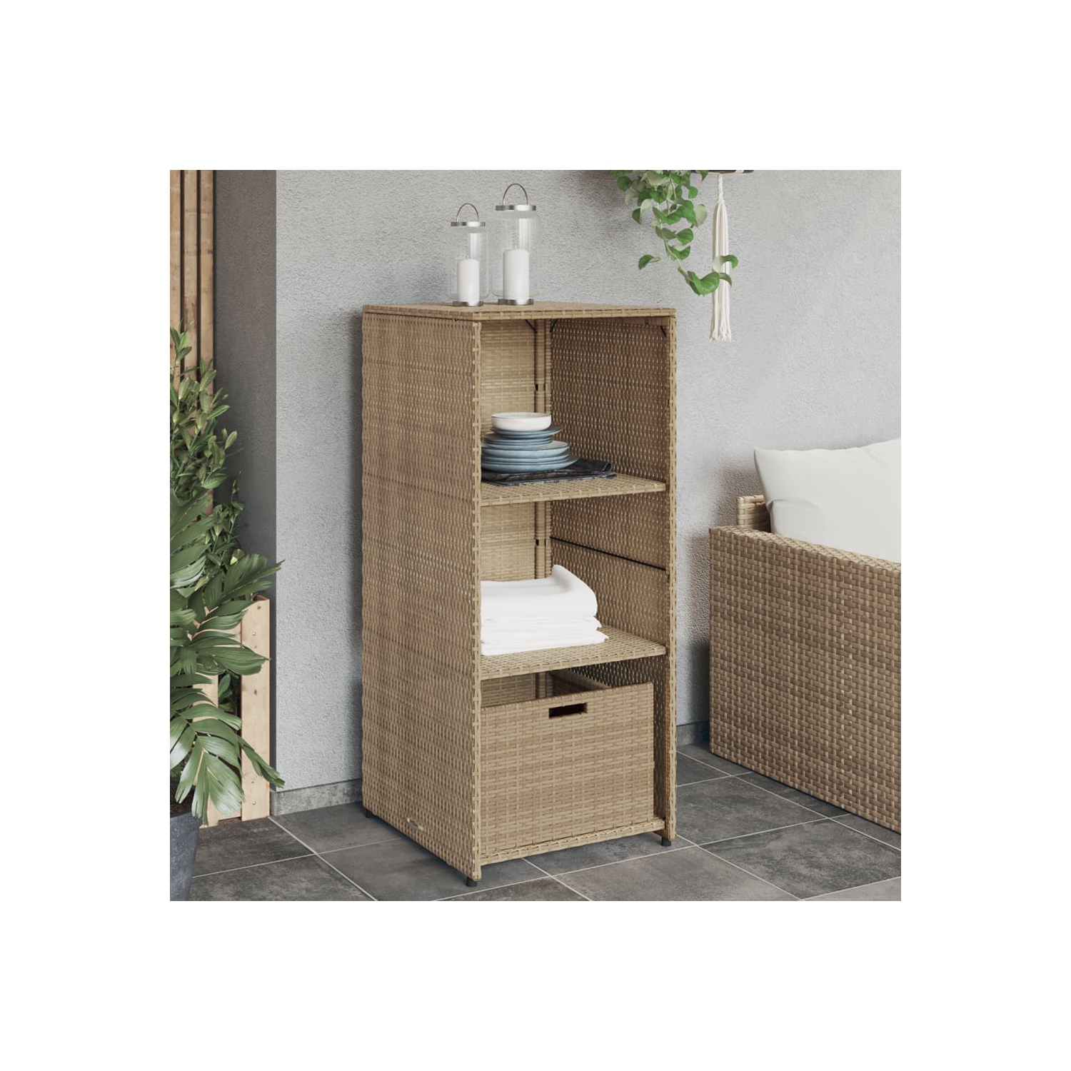 vidaXL Garden Storage Cabinet Beige 50x55x115 cm Poly Rattan