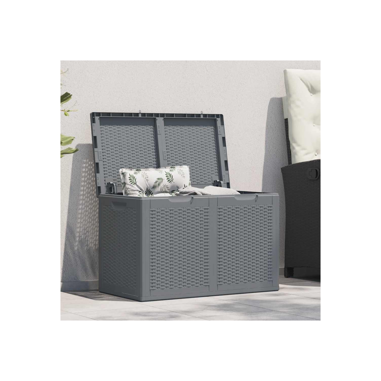 vidaXL Garden Storage Box Grey PP Rattan 180 L